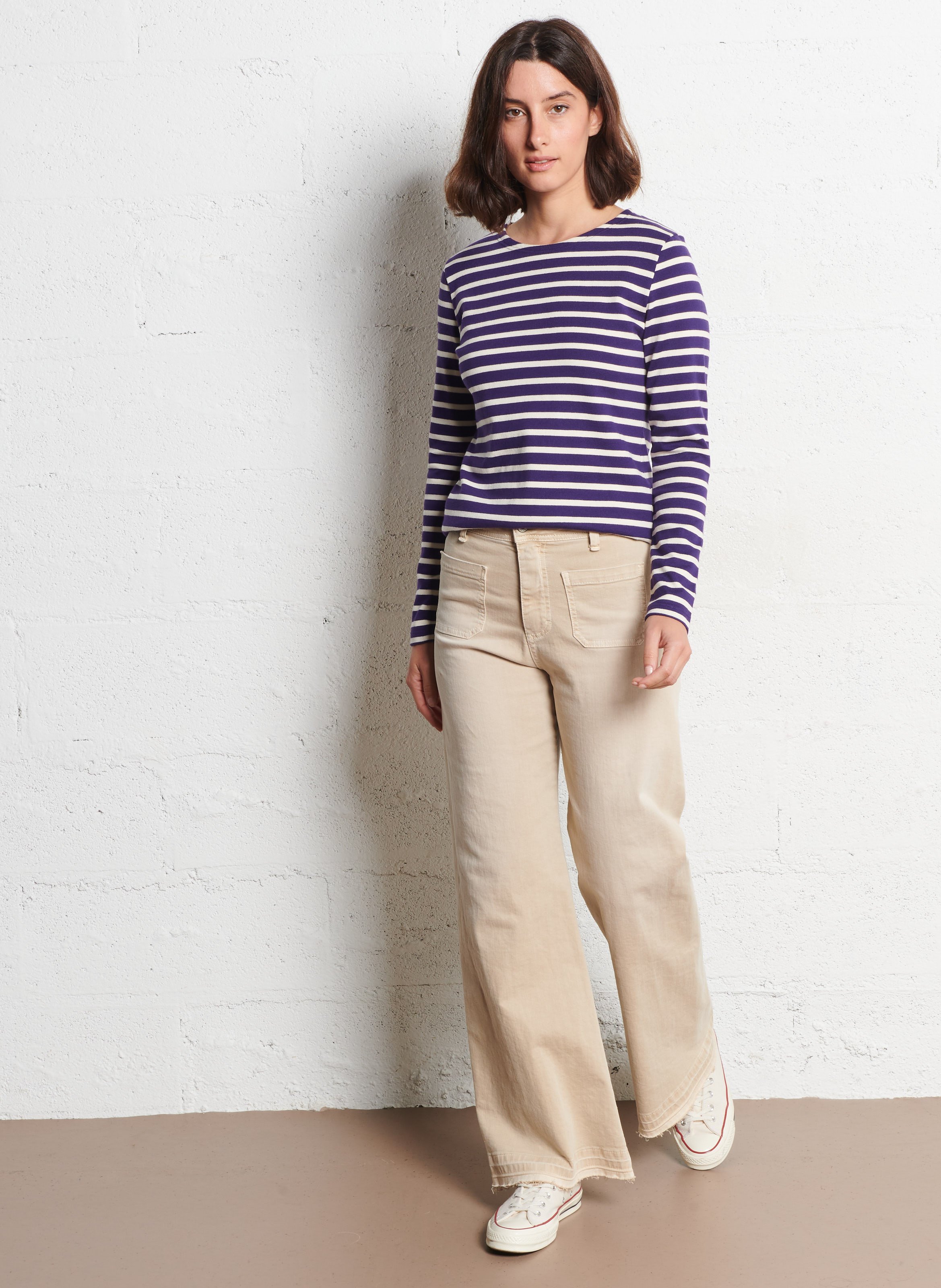 Jean flare en coton mélangé PLEASE Beige