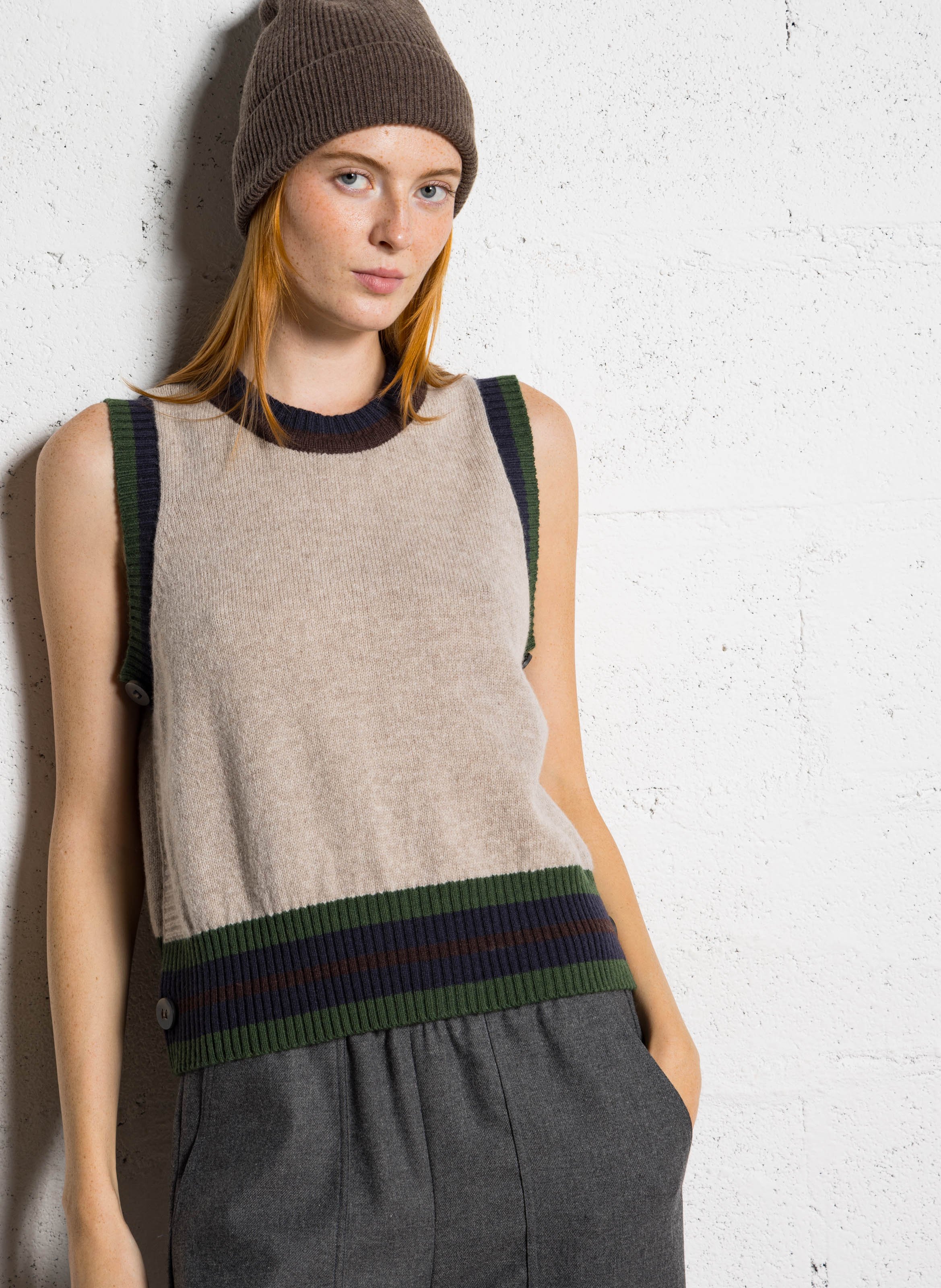 Pull droit col rond en laine DIEGA Beige