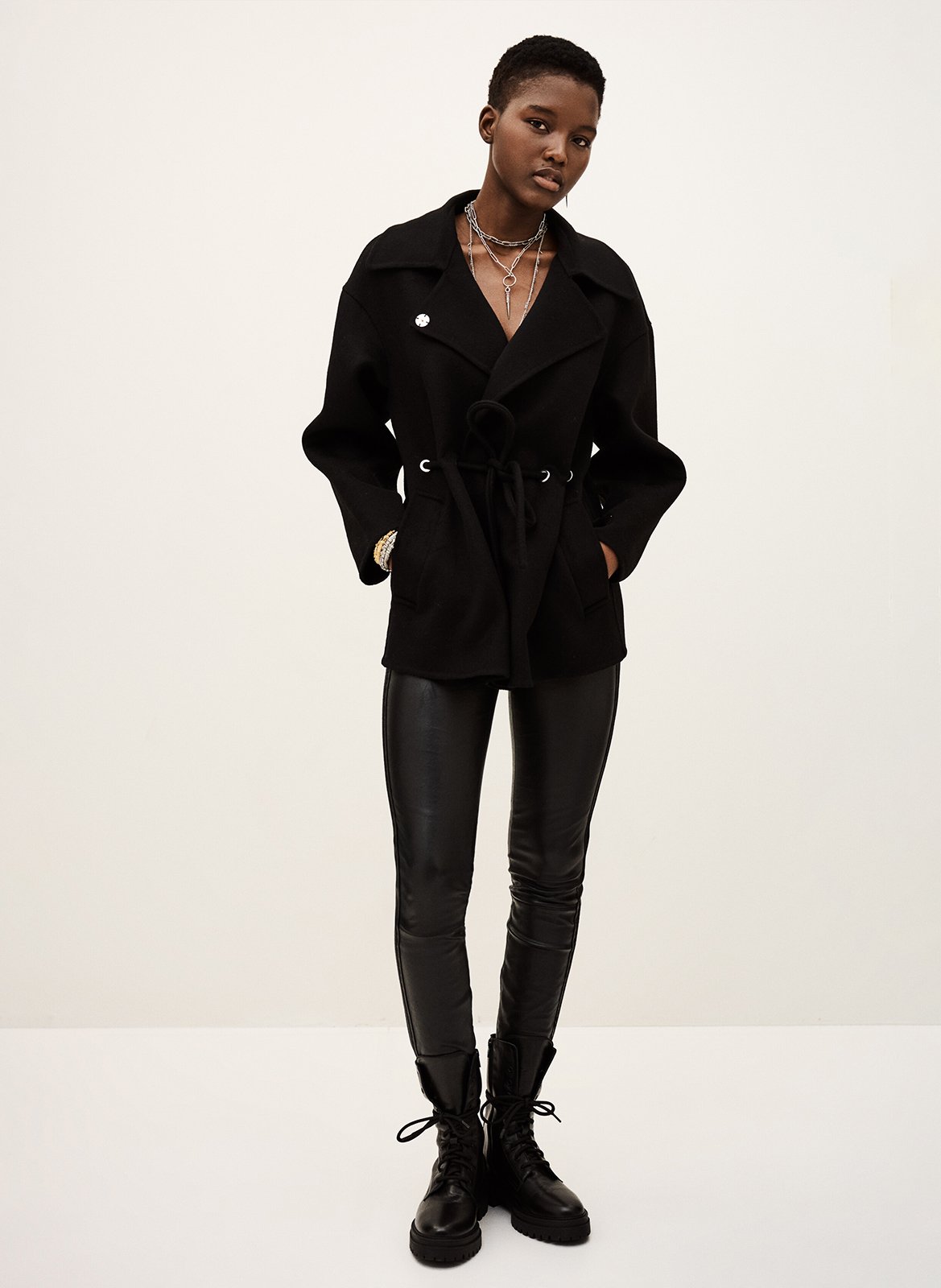 Manteau ample col classique en laine mélangée BA&SH Noir