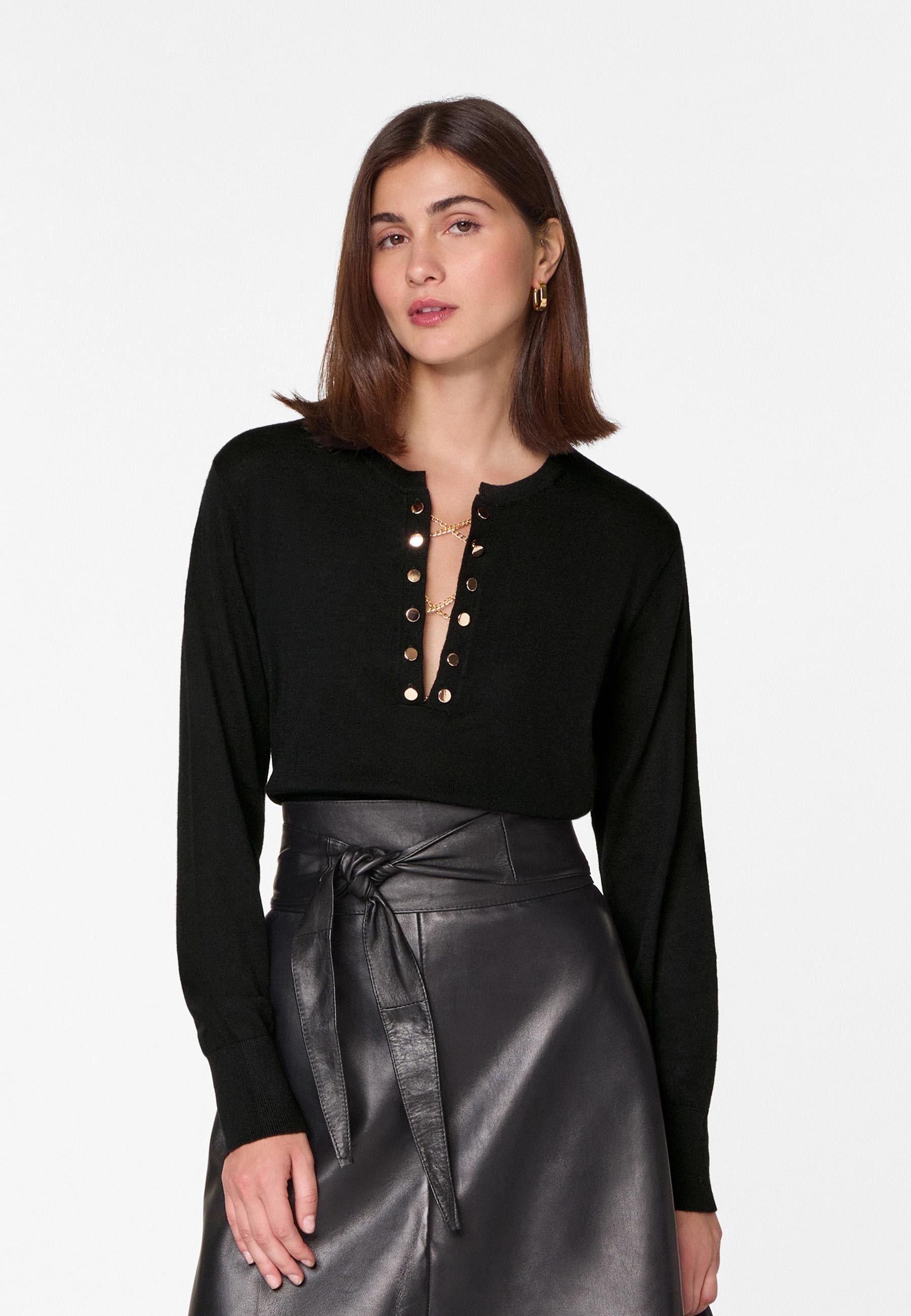 Grandad-collar merino wool sweater RODIER Black