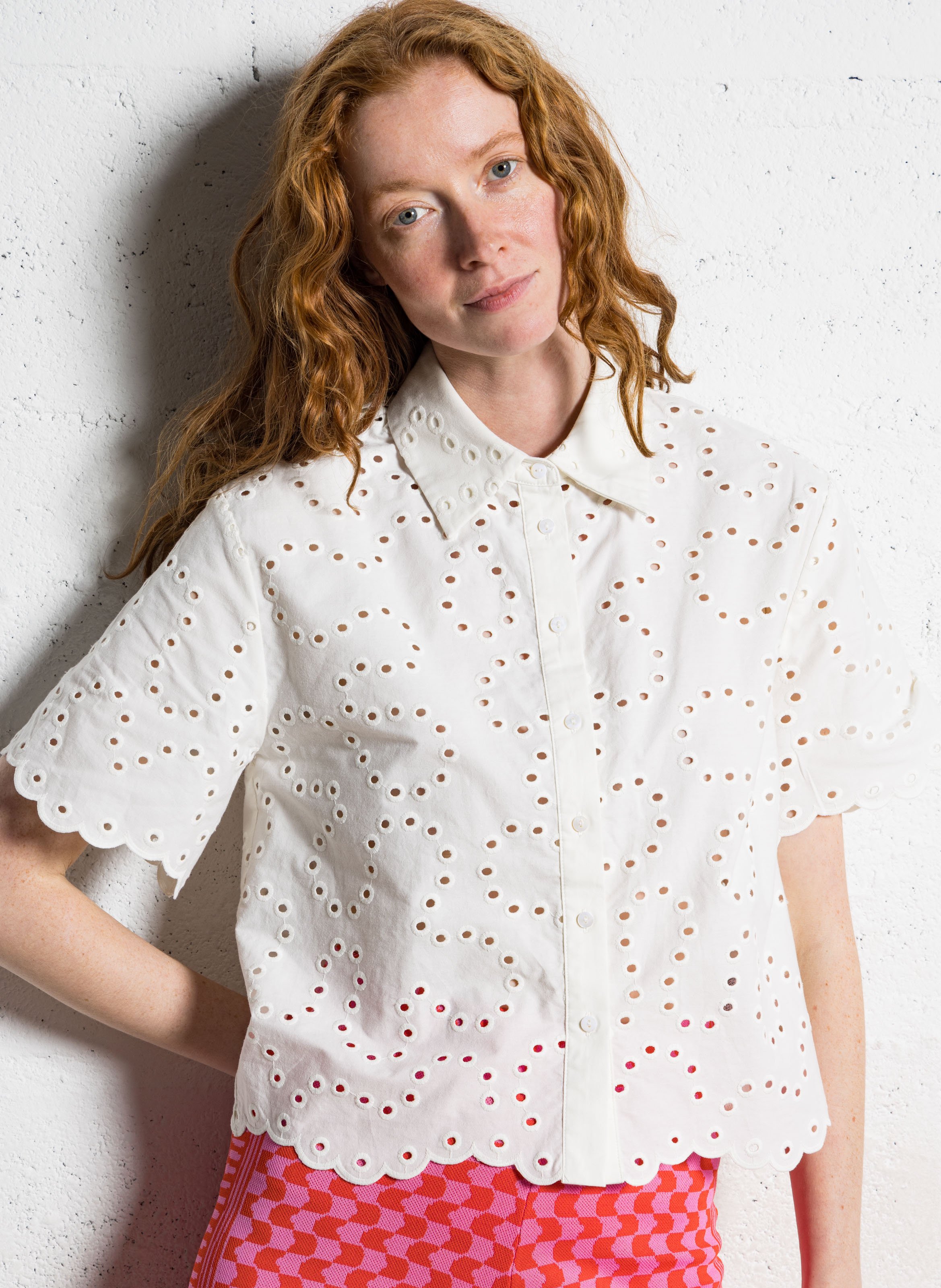 Chemise ample à œillets en coton bio SUNCOO Blanc