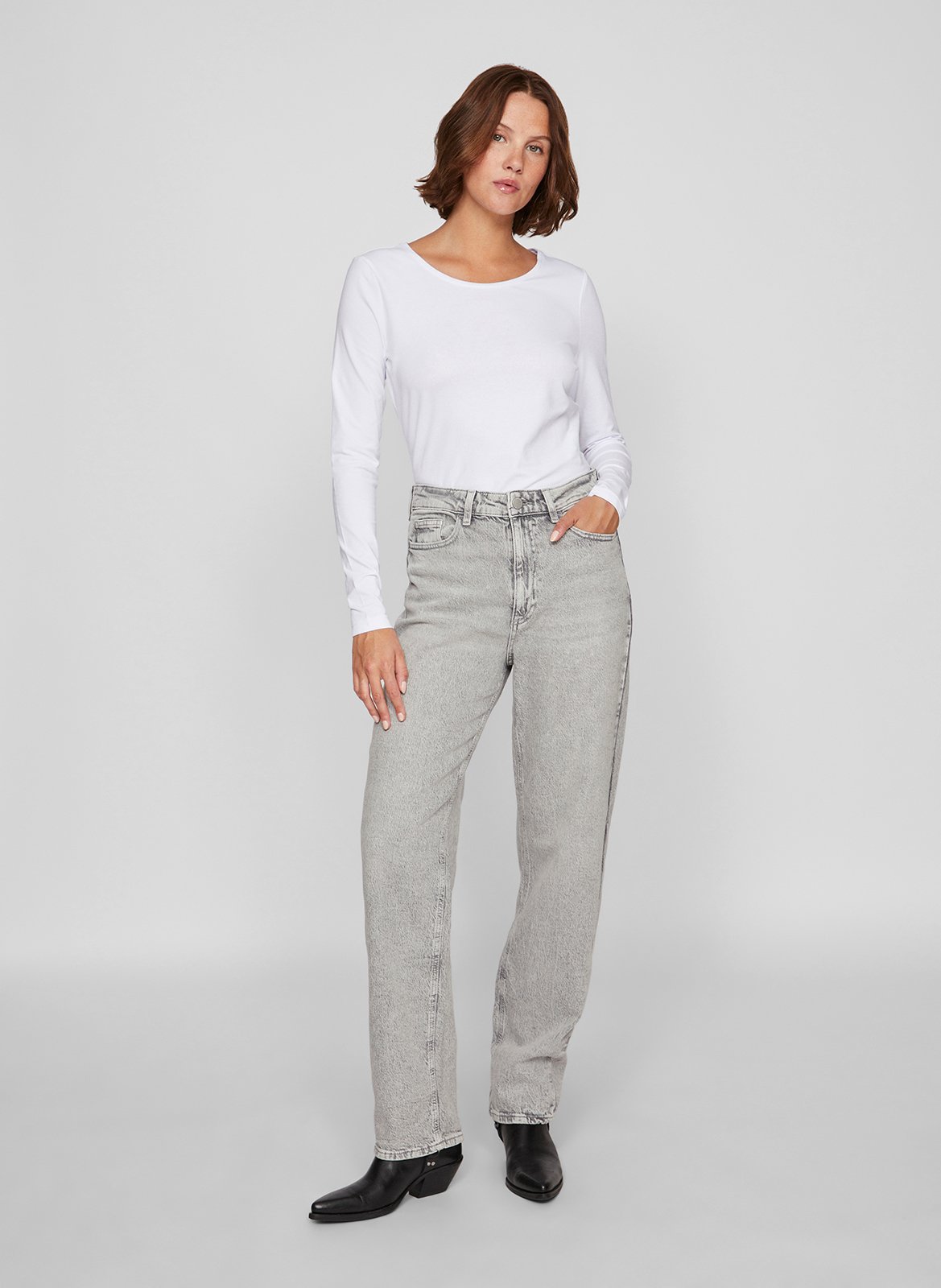 Cotton-blend straight jeans VILA Grey