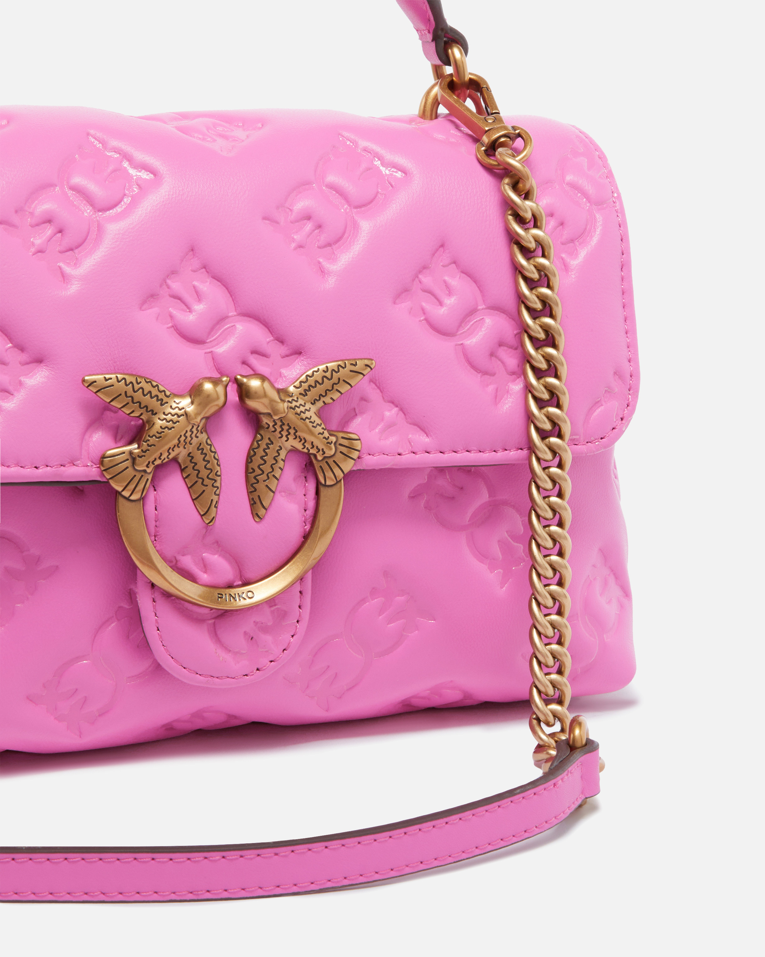 Mini sac à bandoulière love bag puff en cuir nappa logoté PINKO Rose