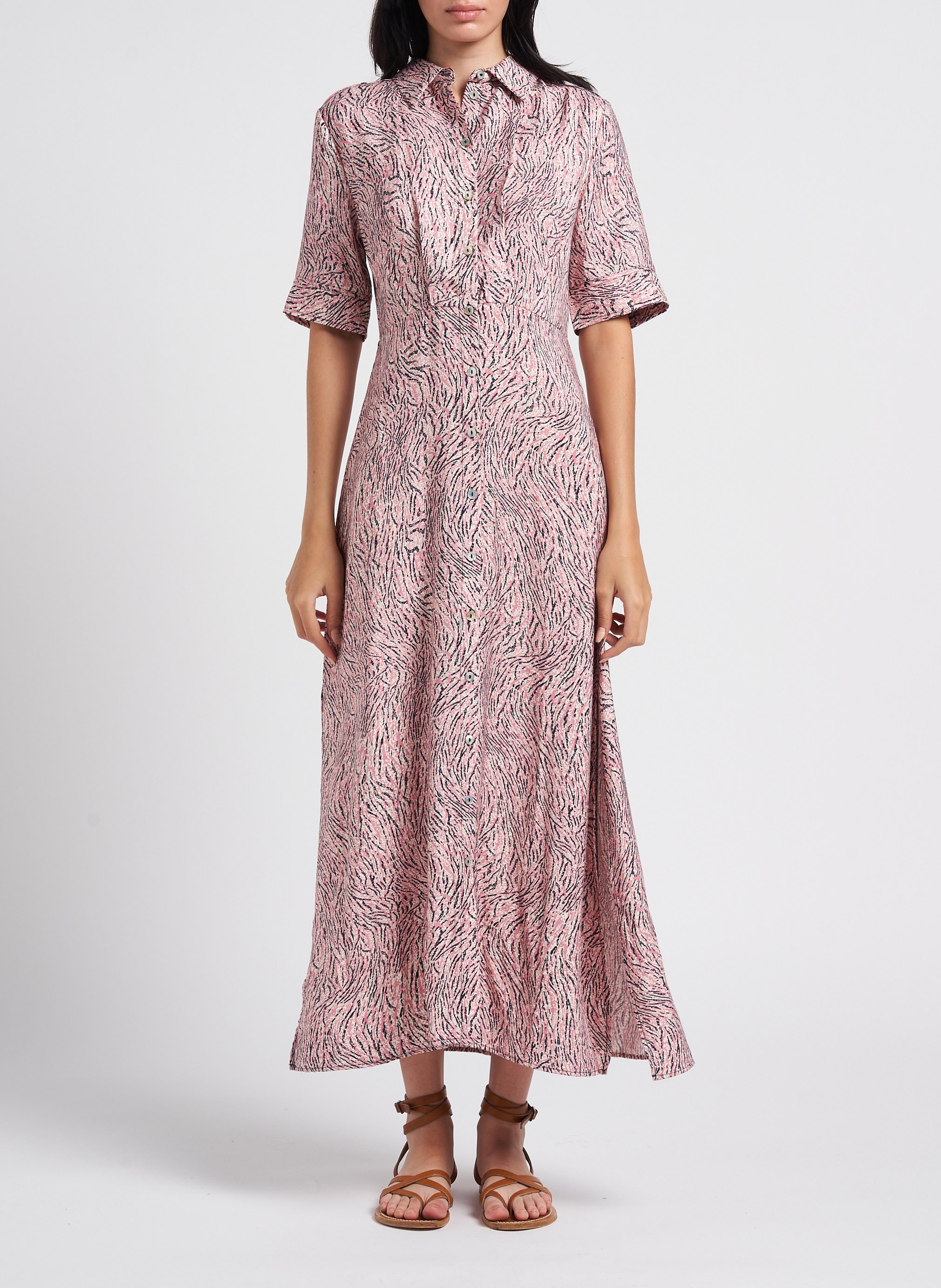 Robe longue col classique imprimée VILA Beige