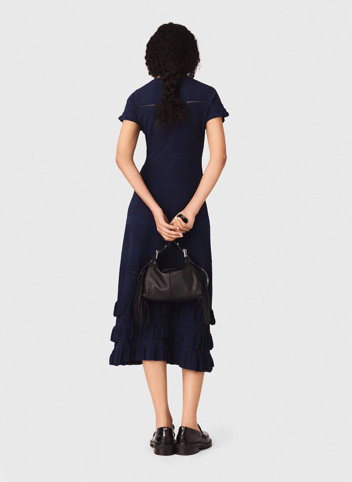 Robe longue en tissu fantaisie et volants MAJE Bleu