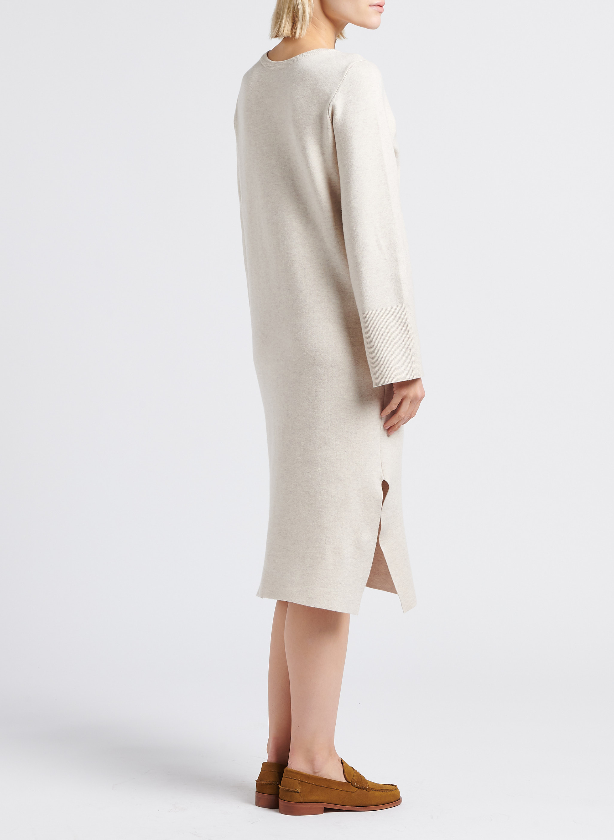 Robe pull longue droite à col V VILA Beige