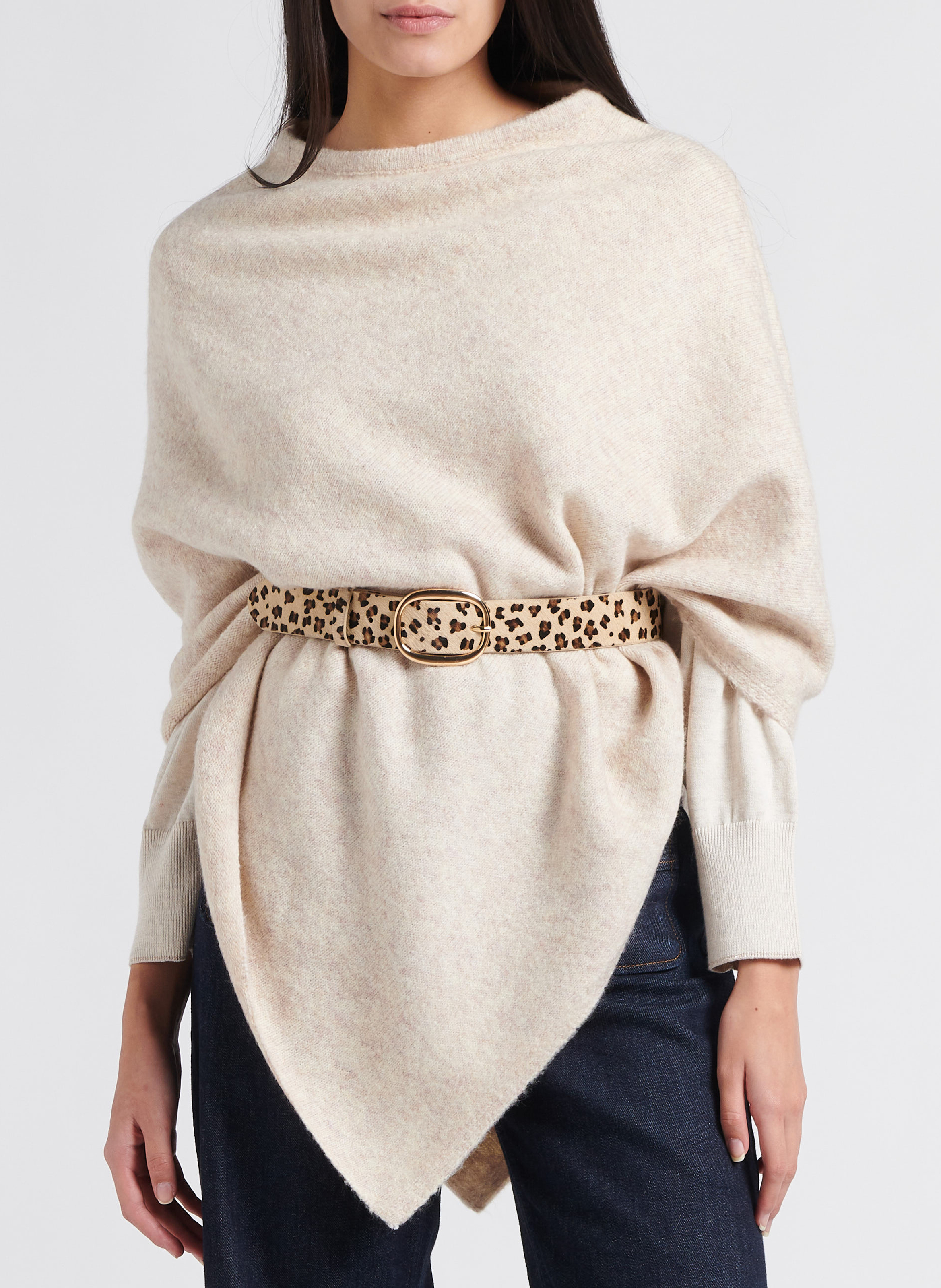 Gebreide poncho met ronde hals | materiaalblend ONE STEP Wit