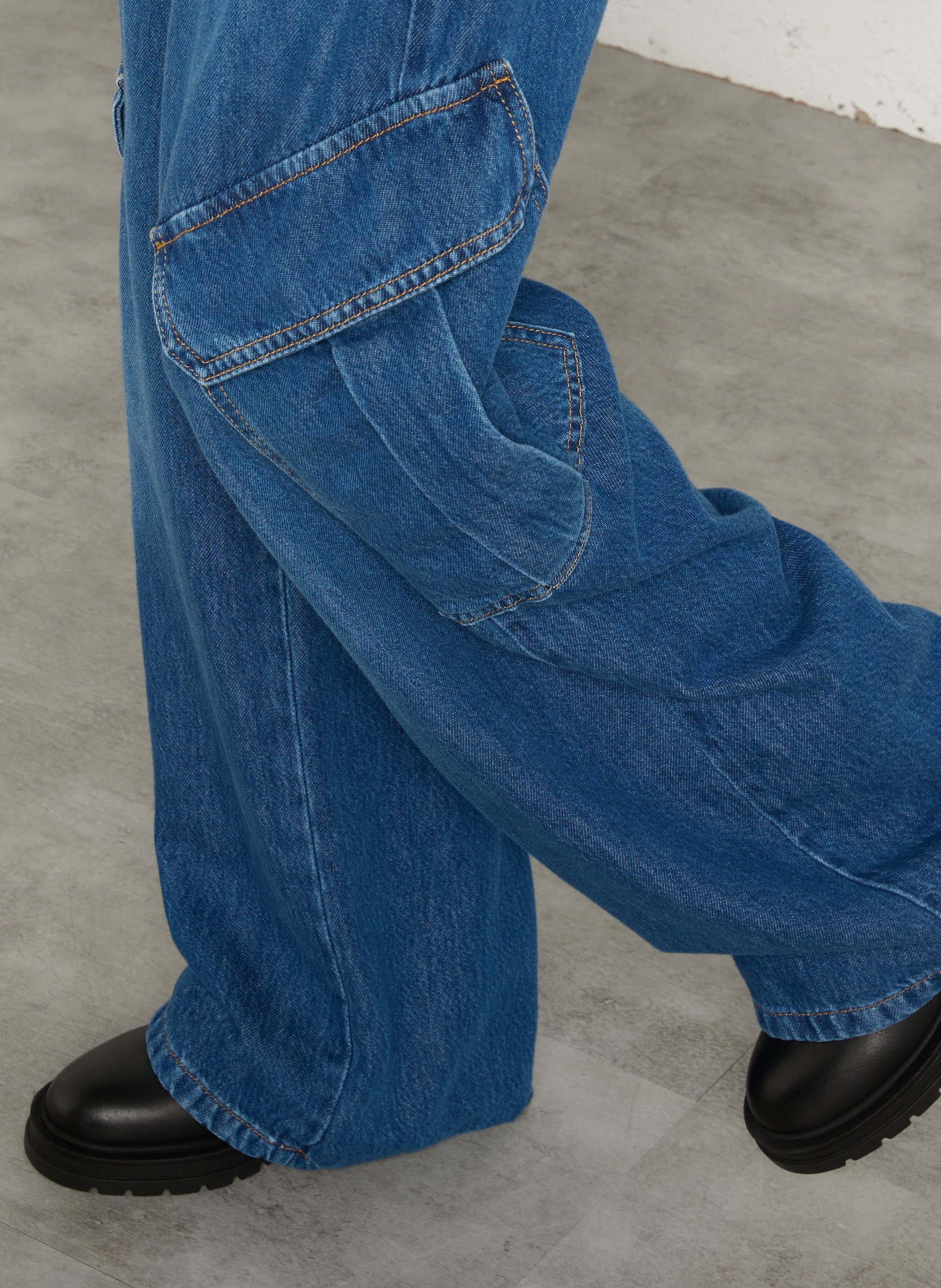 Straight cargo jeans in blended cotton PLEASE Blue