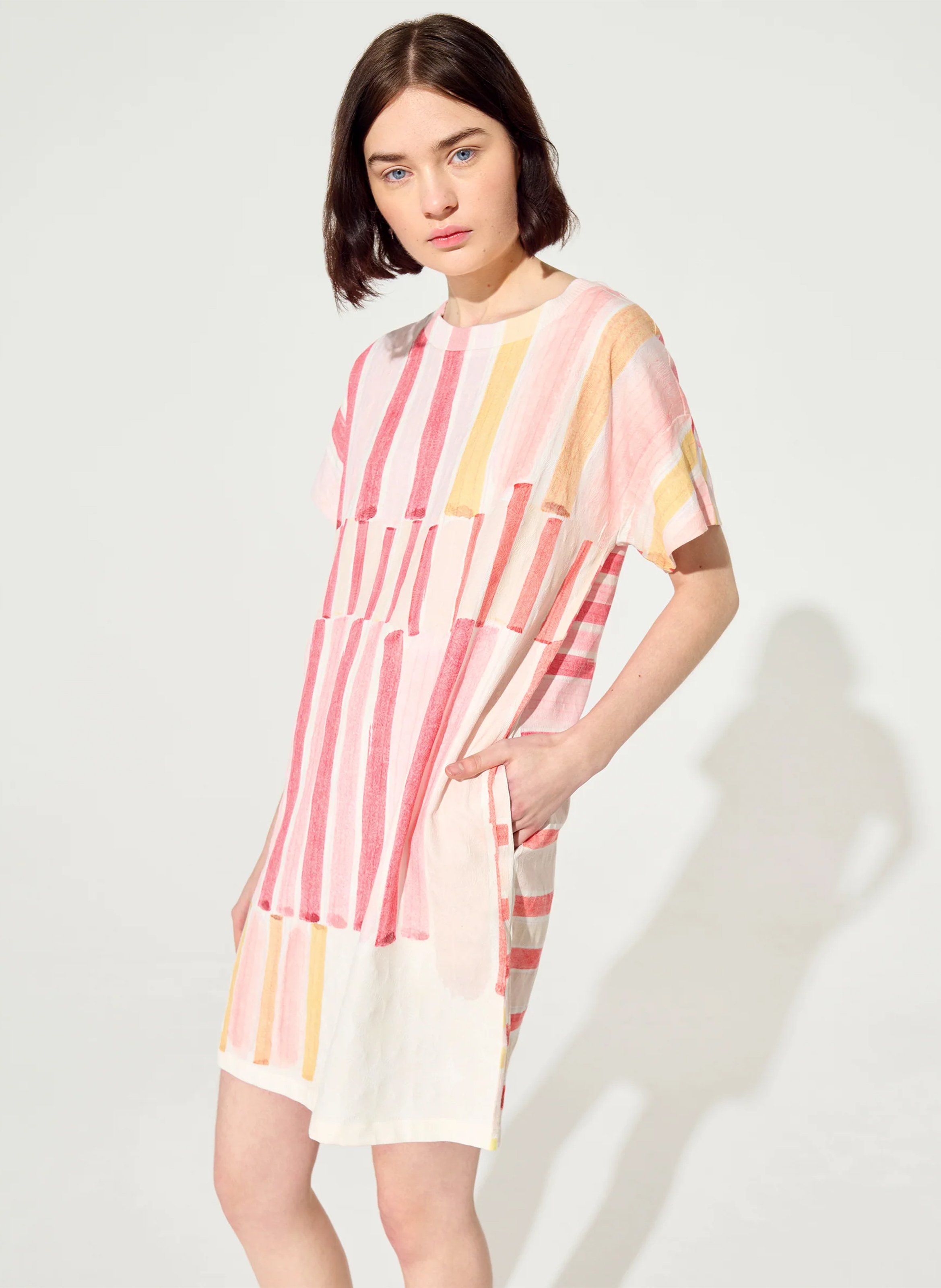 Robe col rond imprimé  ACOTE Rouge