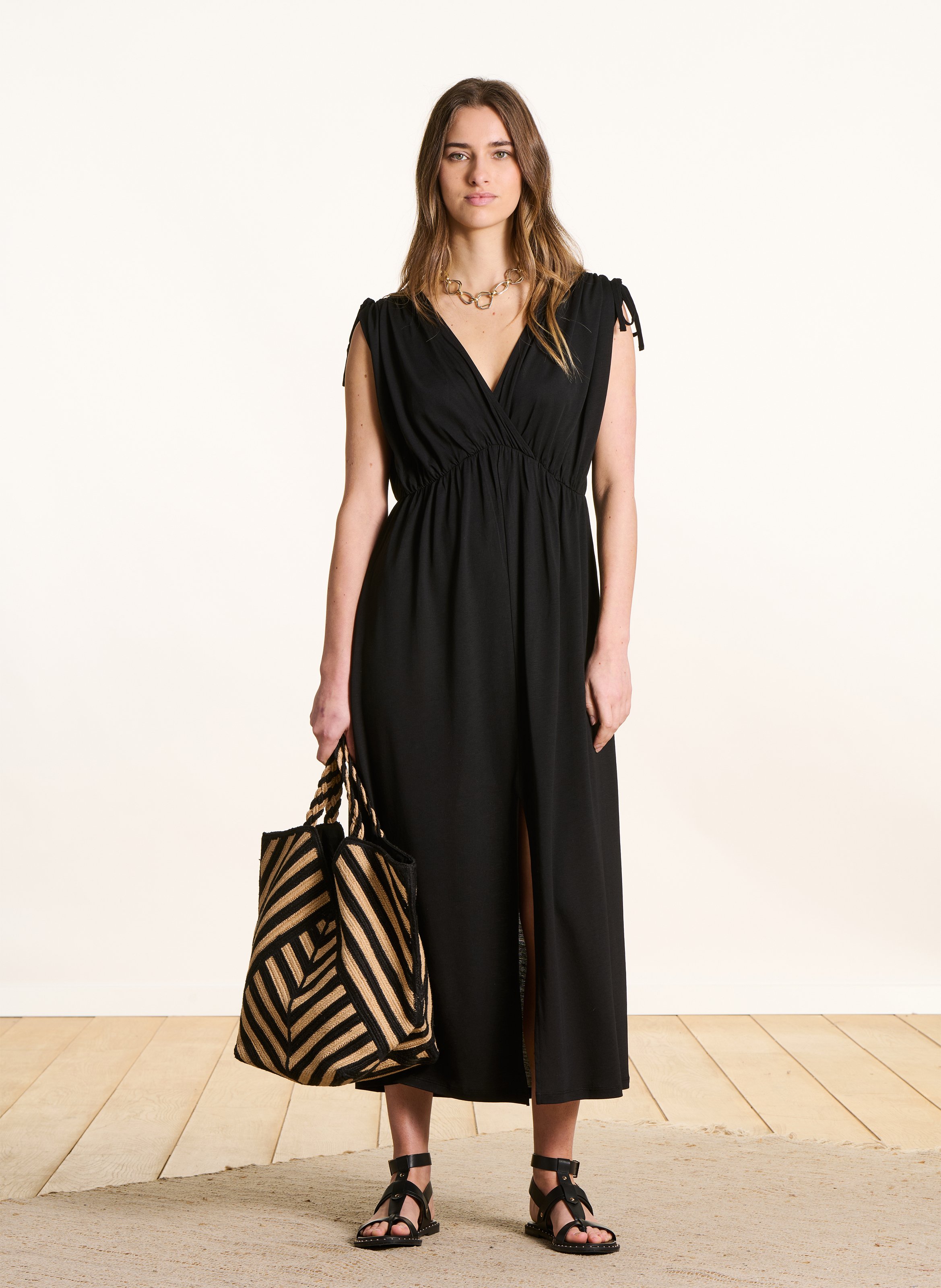 Robe longue col v LA FEE MARABOUTEE Noir