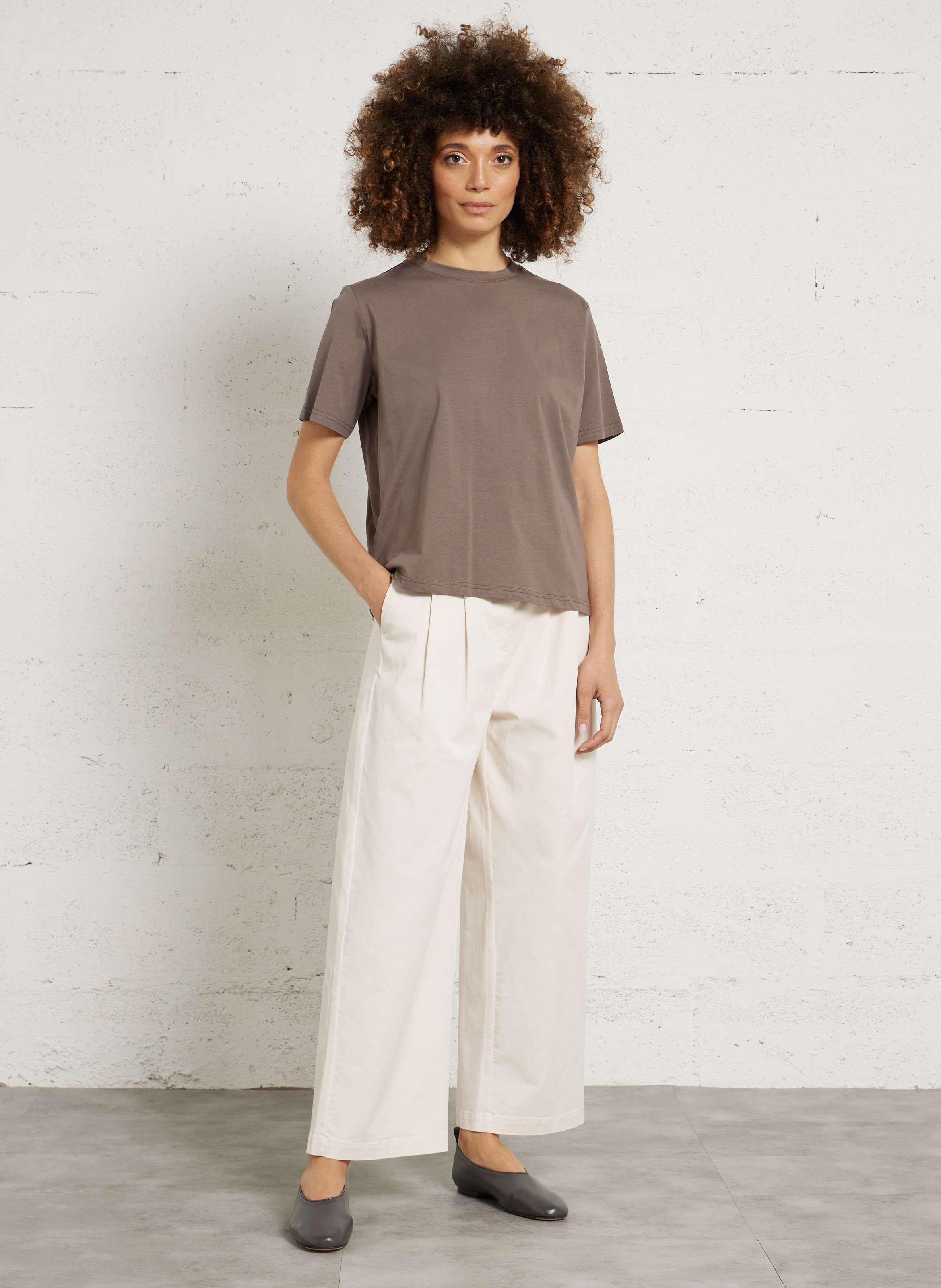 Weite Hose aus Baumwoll-Mix mit hohem Bund RUE DE TOKYO Beige