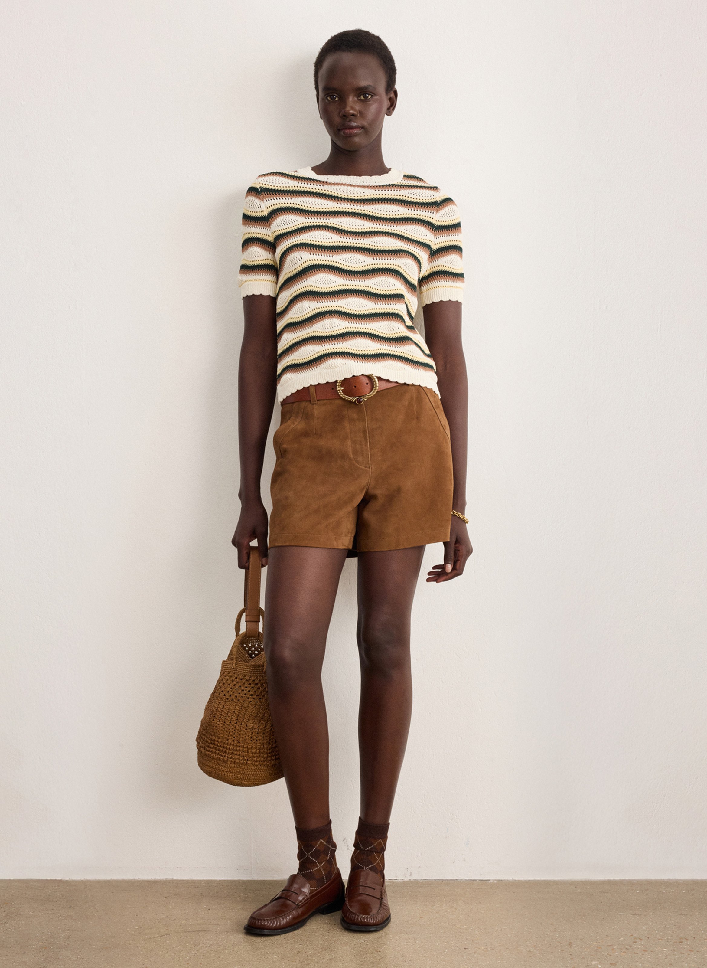 Pull droit col rond en crochet PABLO Beige