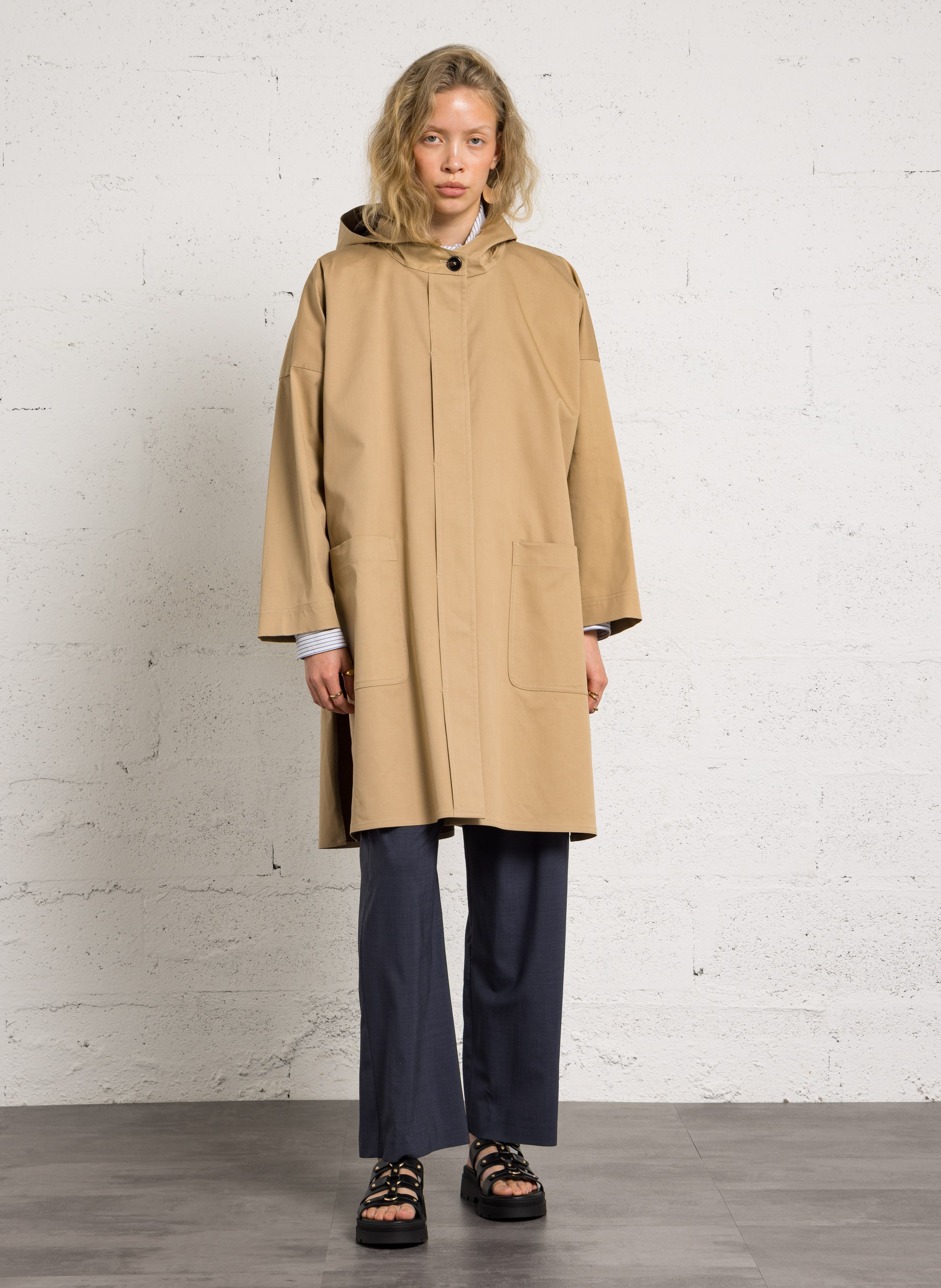 Hooded pea coat POMANDERE Beige