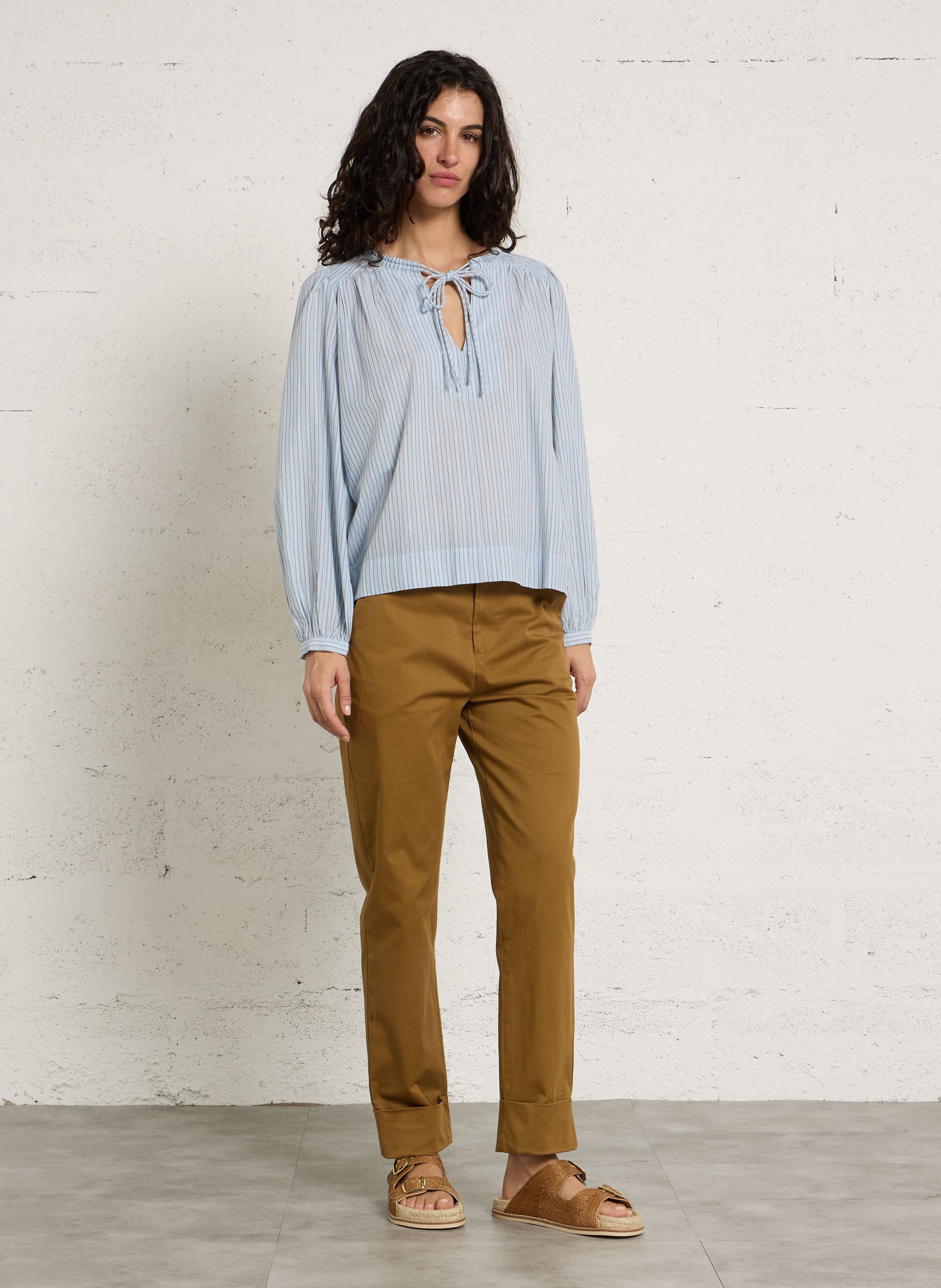 Bluse mit türkischem Kragen aus Bio-Baumwolle LEON & HARPER Blau