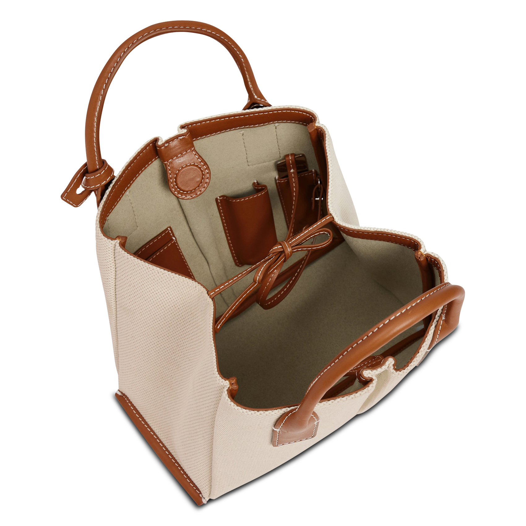 Handtasche aus Leder und Baumwolle LE TANNEUR Beige