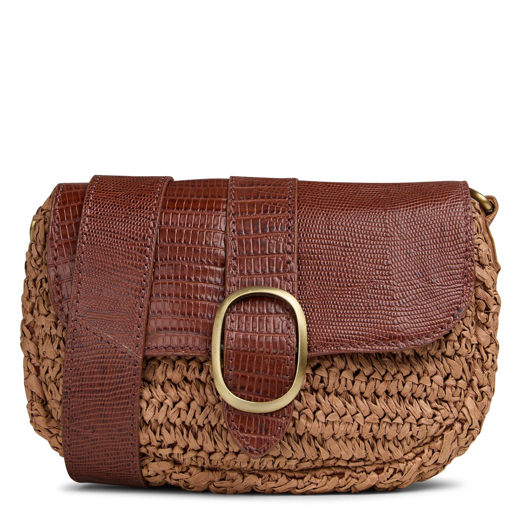 Schoudertas van leer en raffia MAISON 123 Bruin