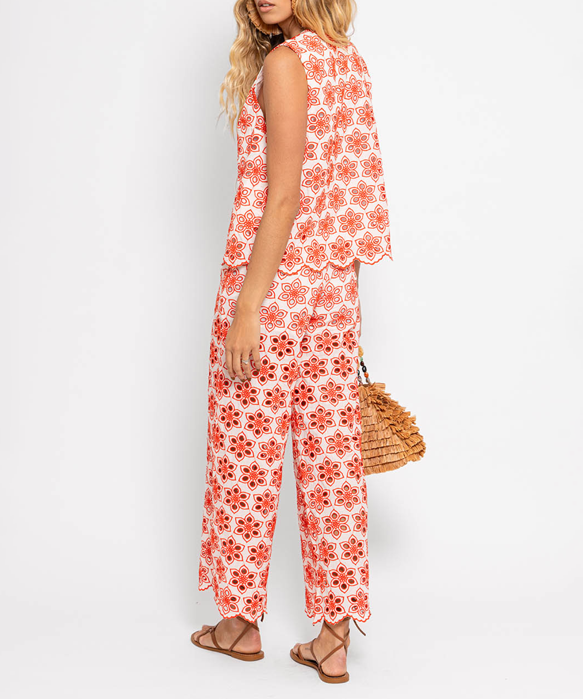 Gerade geschnittene bestickte Hose SUNDRESS Rot