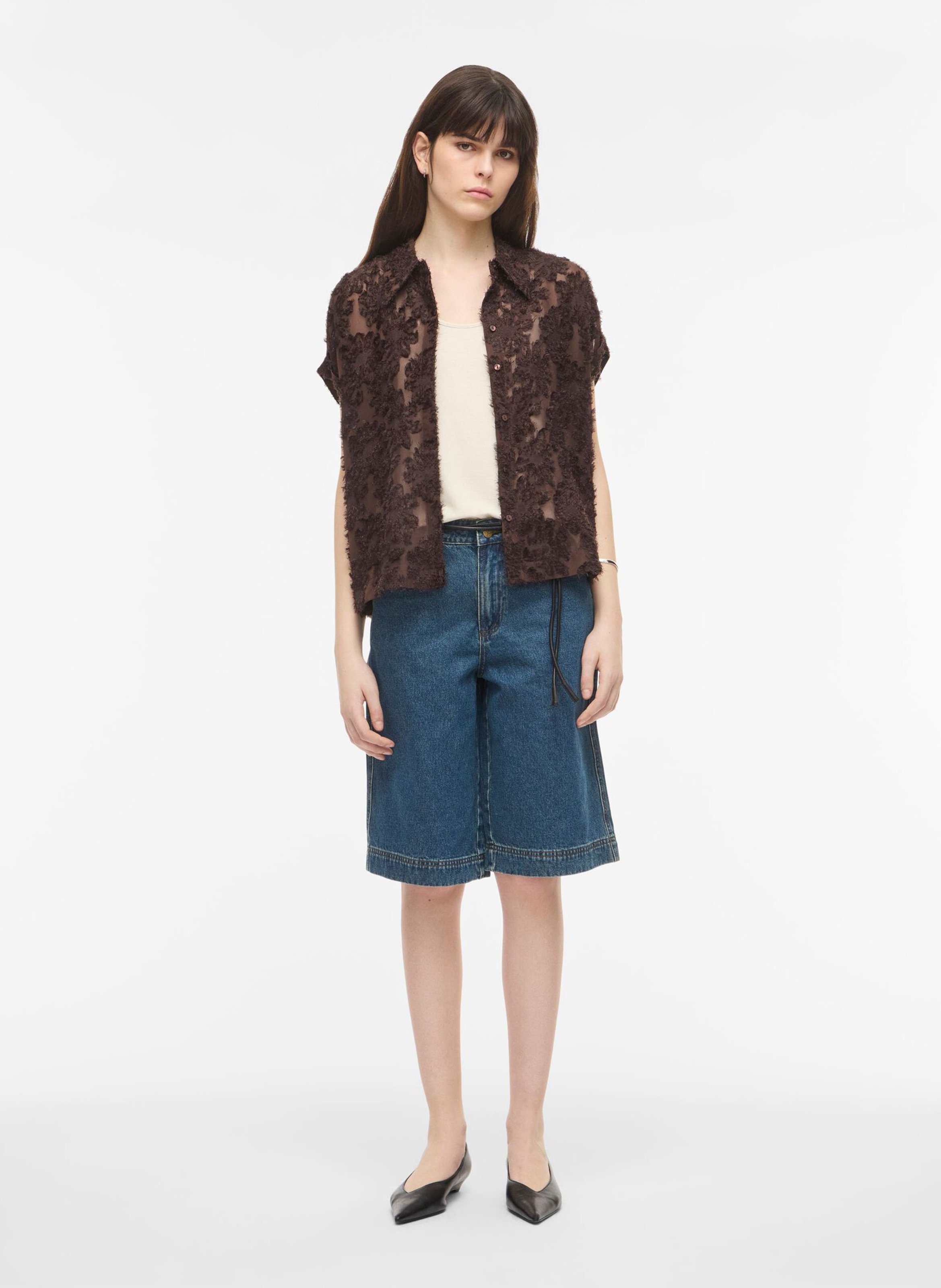 Straight classic collar lace shirt | Brown ROUGE EDIT Women