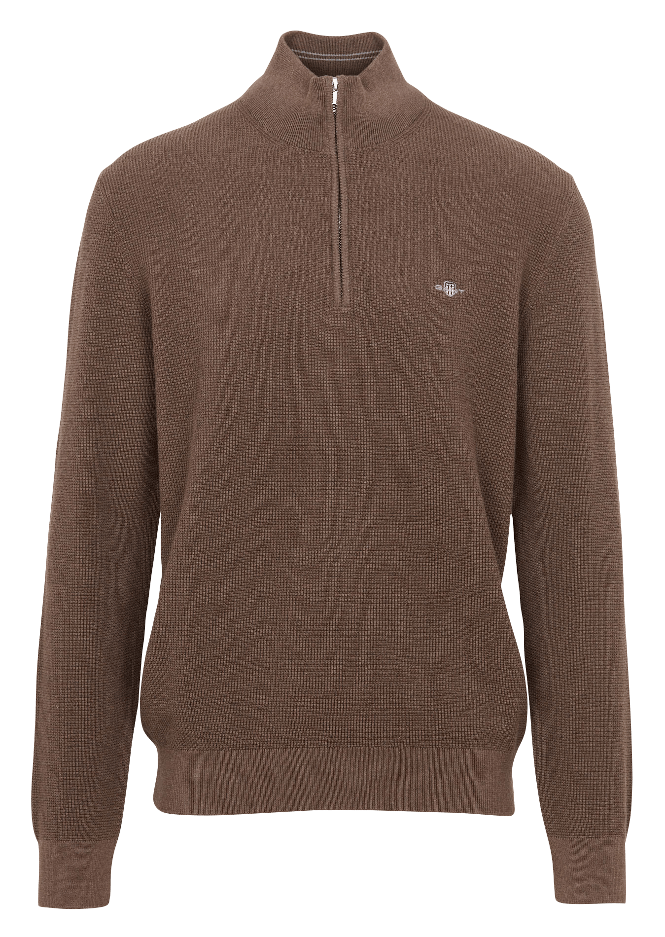 Solid color zip-up high neck sweater GANT Brown