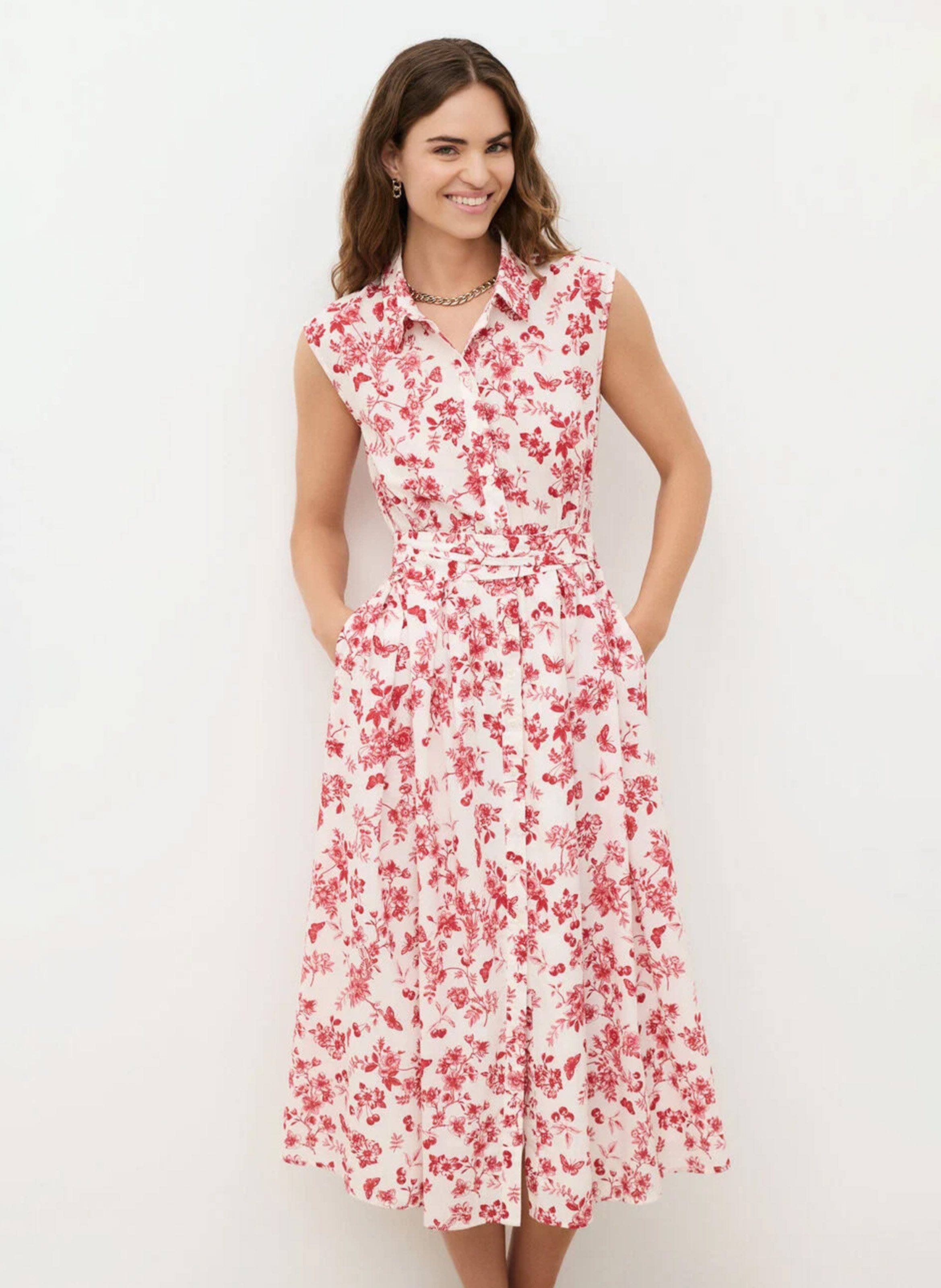 Midi jurk met riem en patronen | Beige CAROLL Dames