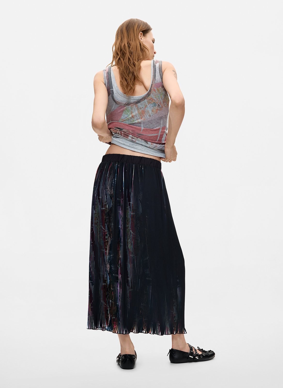 Jupe longue plissée DESIGUAL Noir