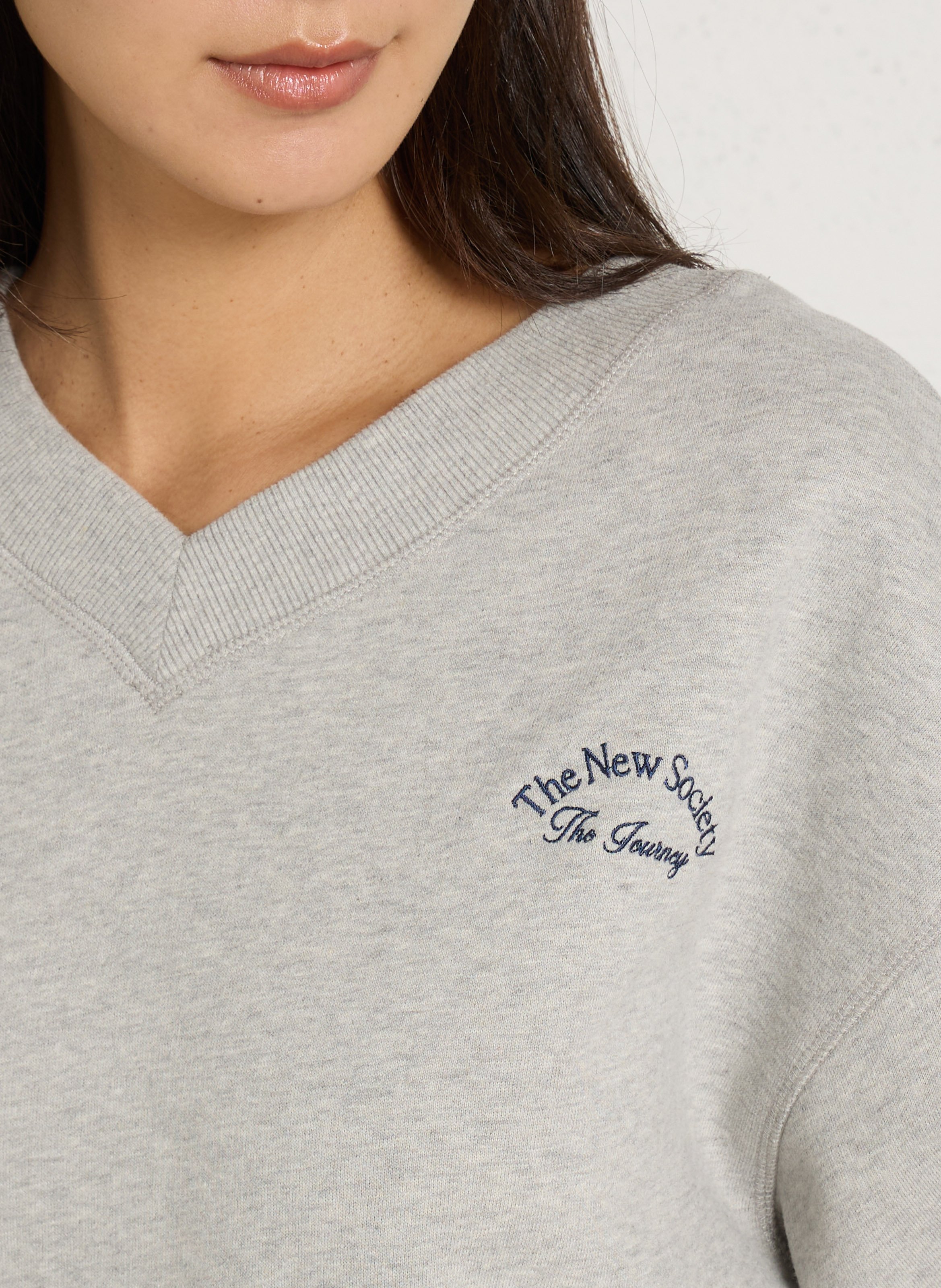Oversized V-neck cotton fleece sweatshirt THE NEW SOCIETY Grey