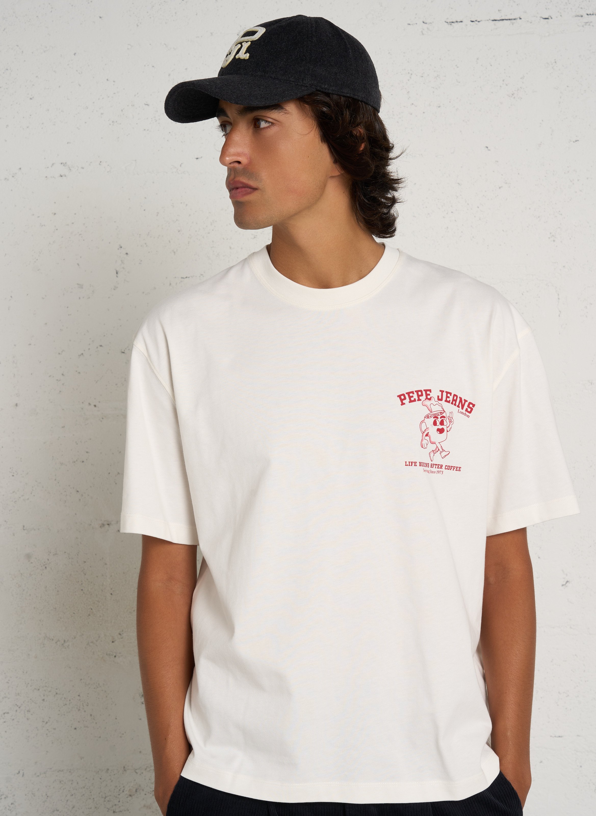 Katoenen T-shirt met zeefdruk PEPE JEANS Wit