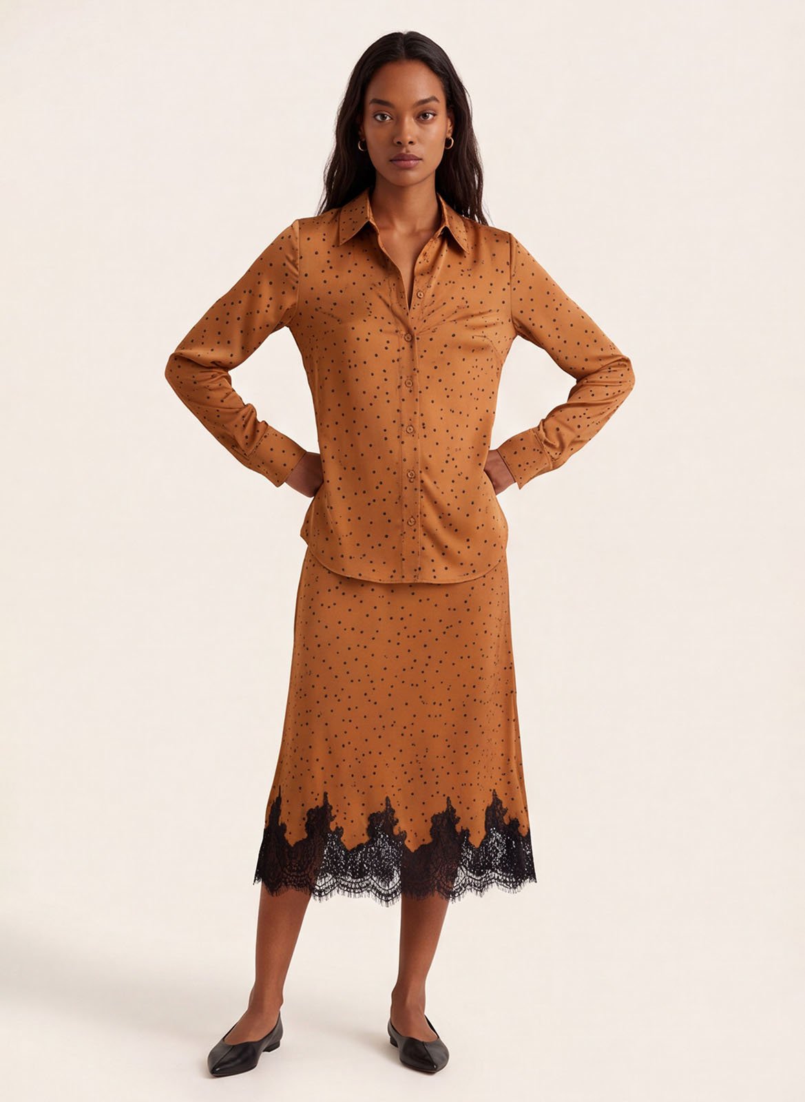 Plain polka-dot straight-cut shirt KOOKAI Brown