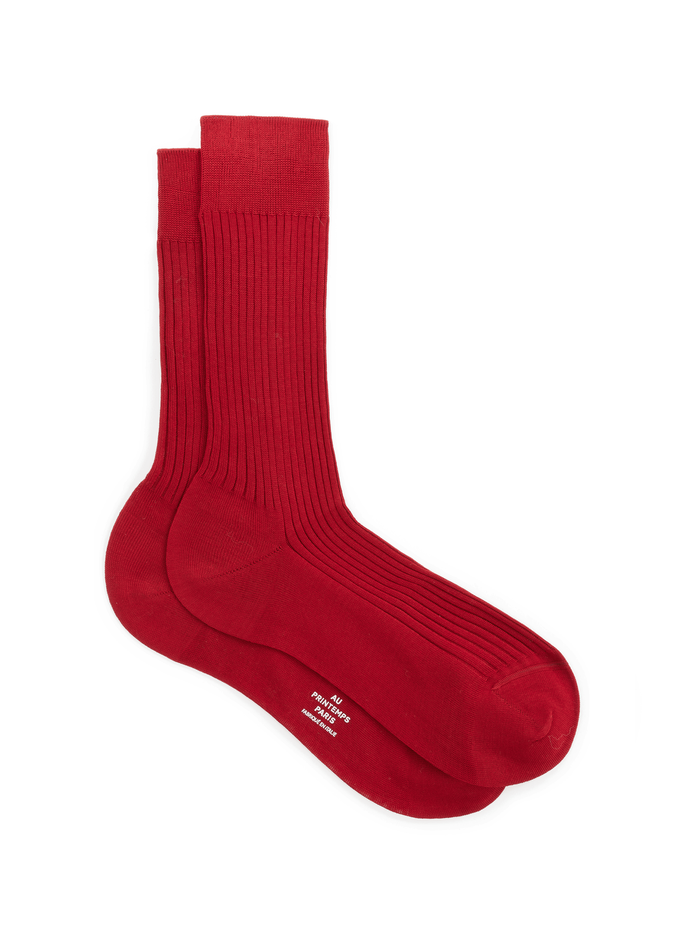 Roma-Ch cotton socks in plain ecru AU PRINTEMPS PARIS Red