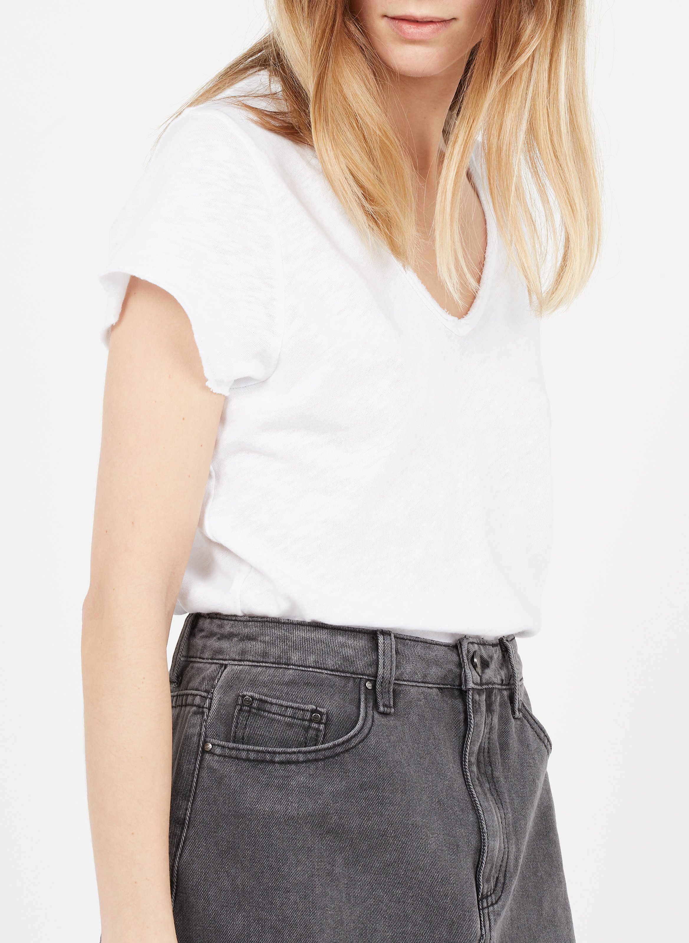 Tee-shirt droit col V en coton AMERICAN VINTAGE Blanc