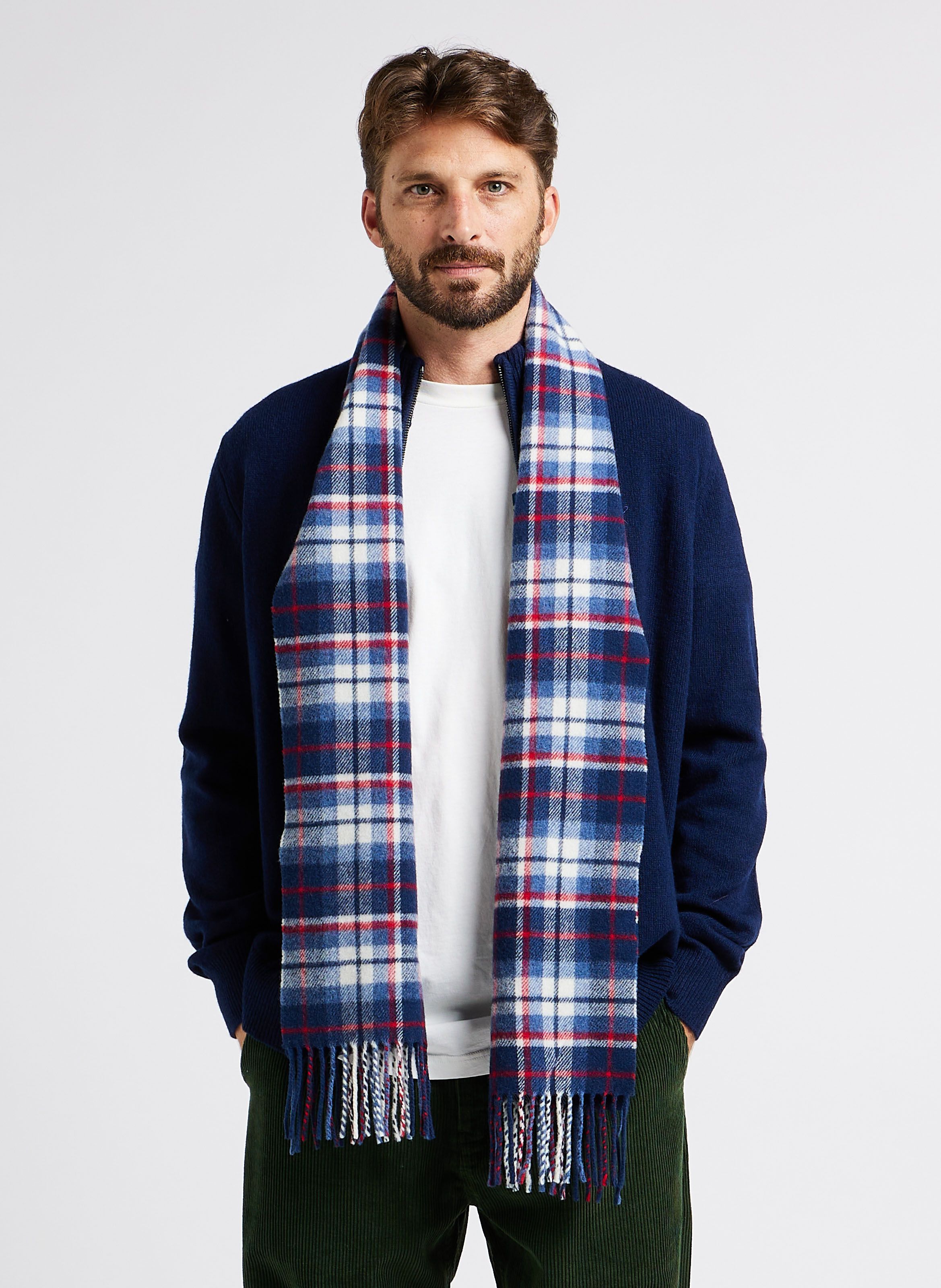 Blue Checked scarf in recycled wool