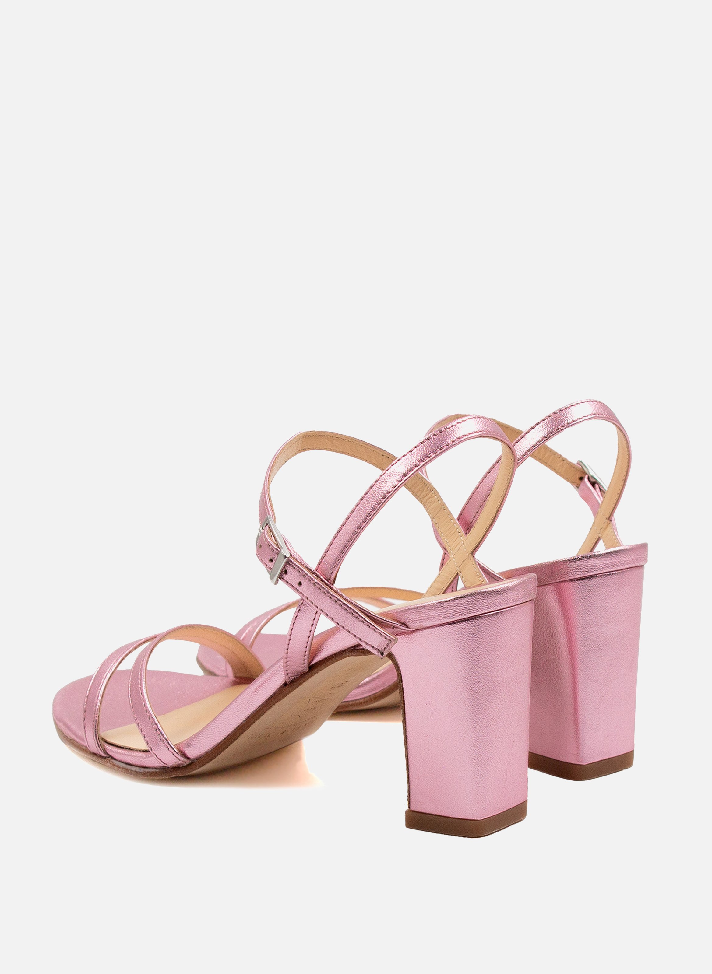 Strappy metallic leather heels JULES & JENN Pink