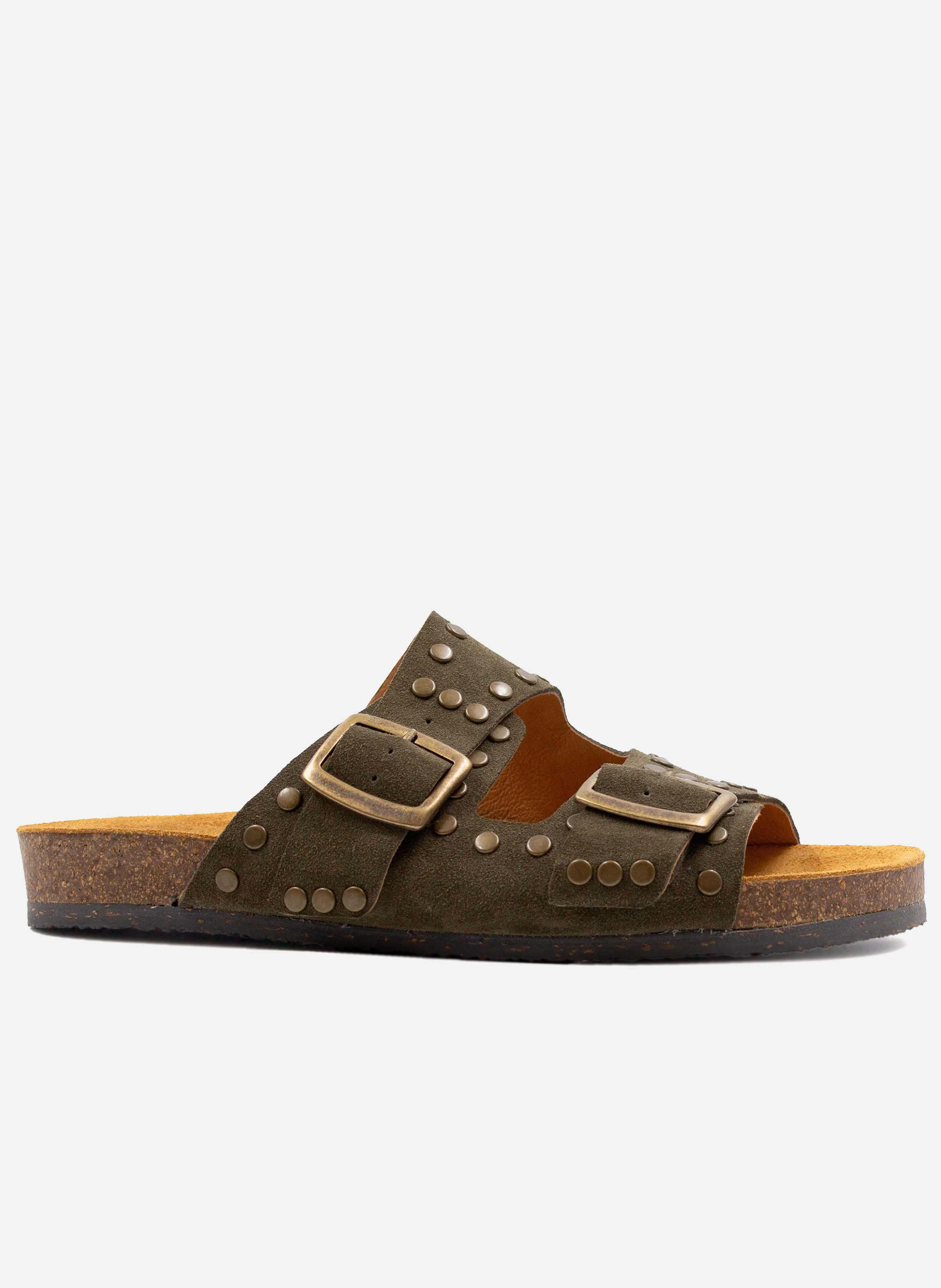 Cork studded leather suede mules JULES & JENN Green