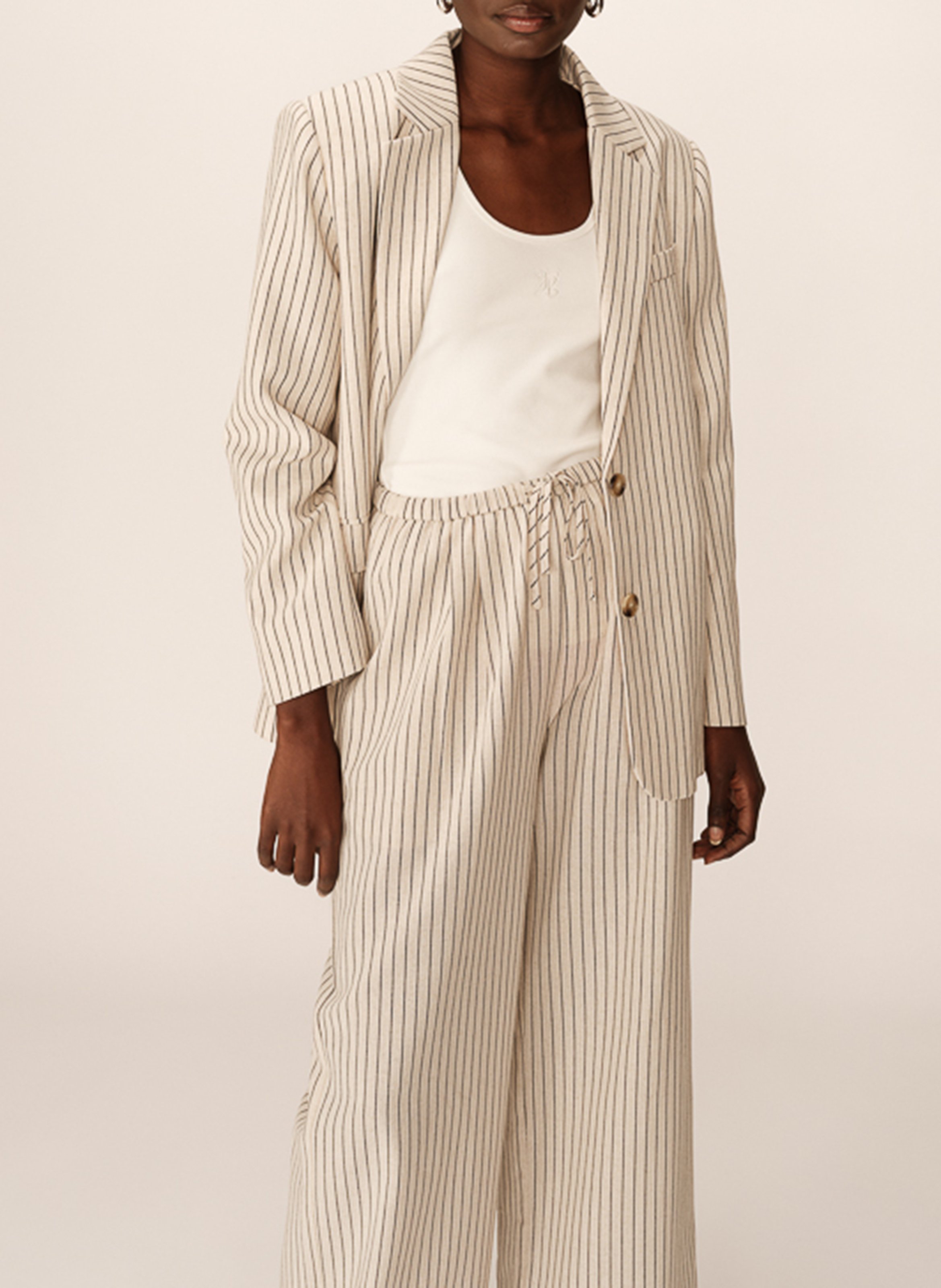 Veste col tailleur rayée GRACE ET MILA Beige