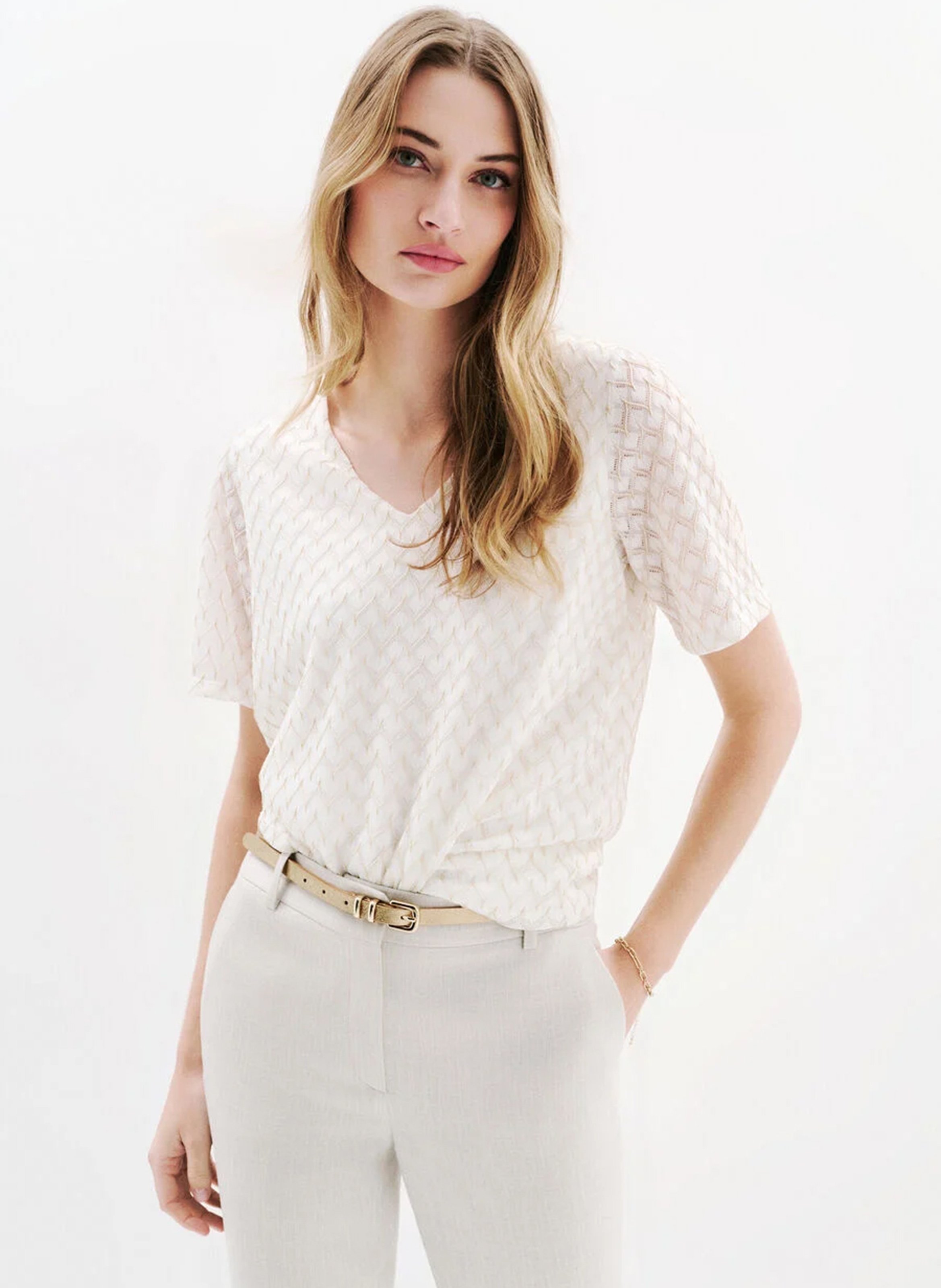 Tee-shirt col V CAROLL Beige