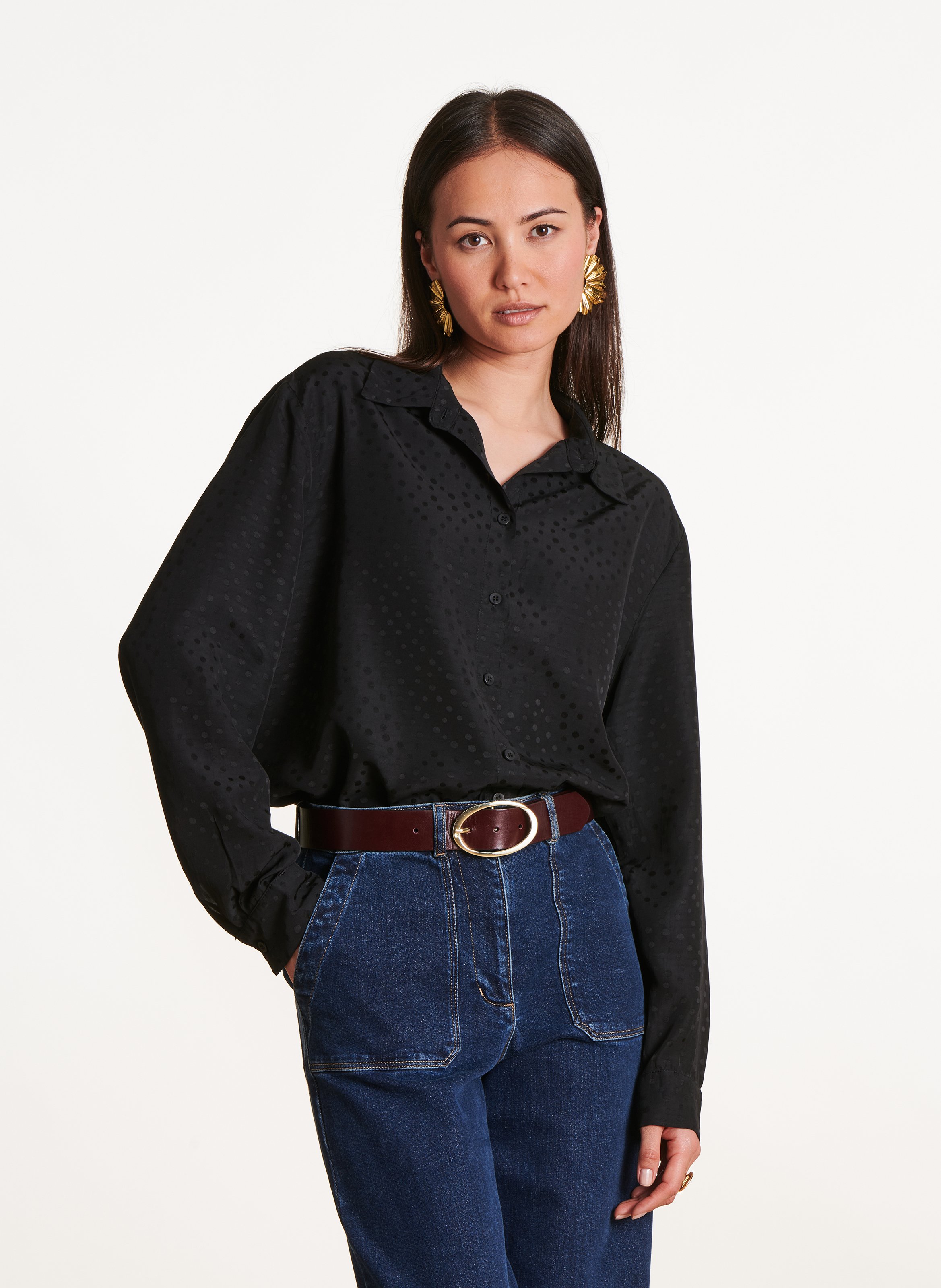 Loose-fit shirt with classic collar LA FEE MARABOUTEE Black
