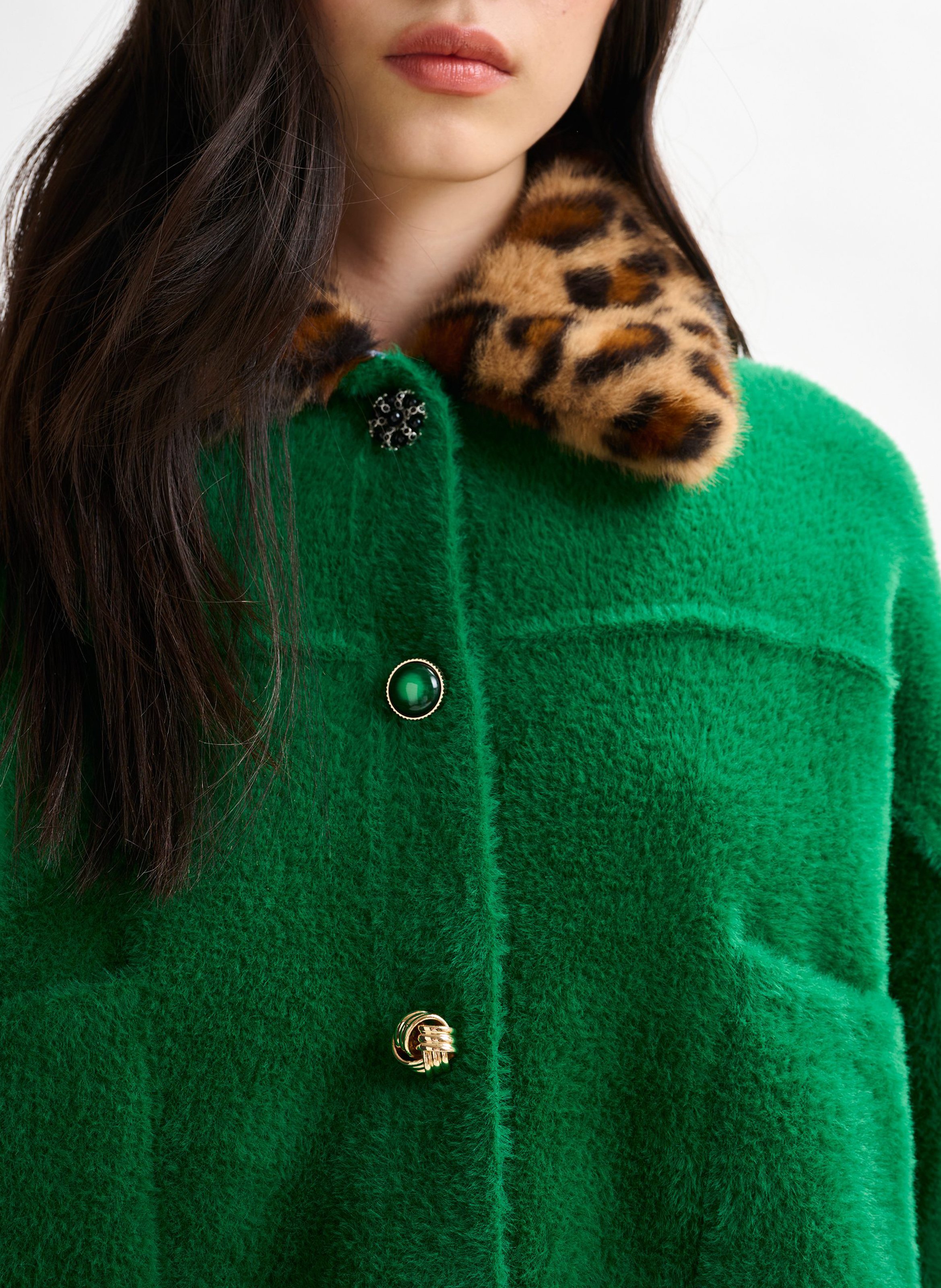 Cardigan ample à col fourrure amovible ESSENTIEL ANTWERP Vert