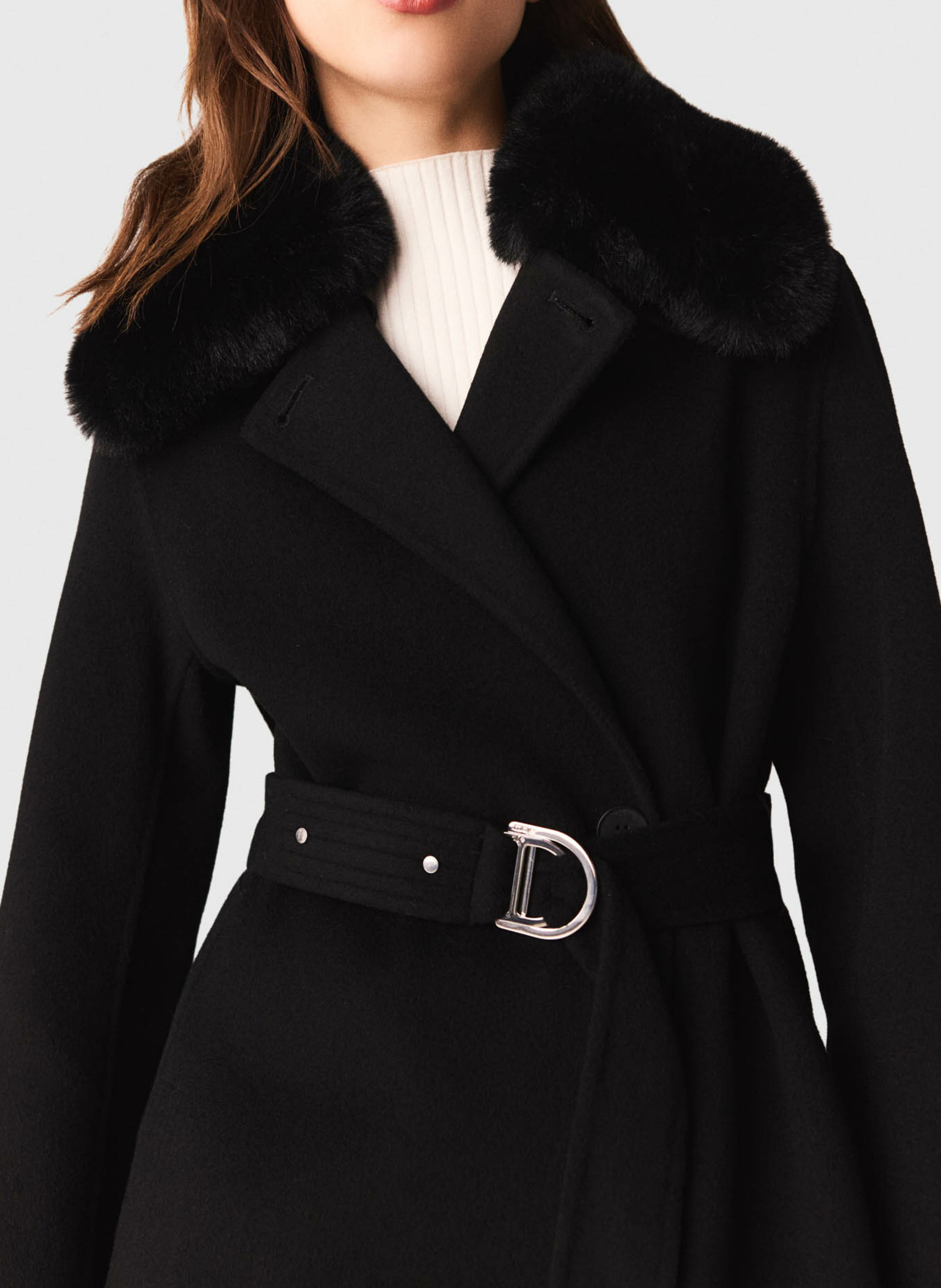 Manteau col classique en laine mélangée MAJE Noir