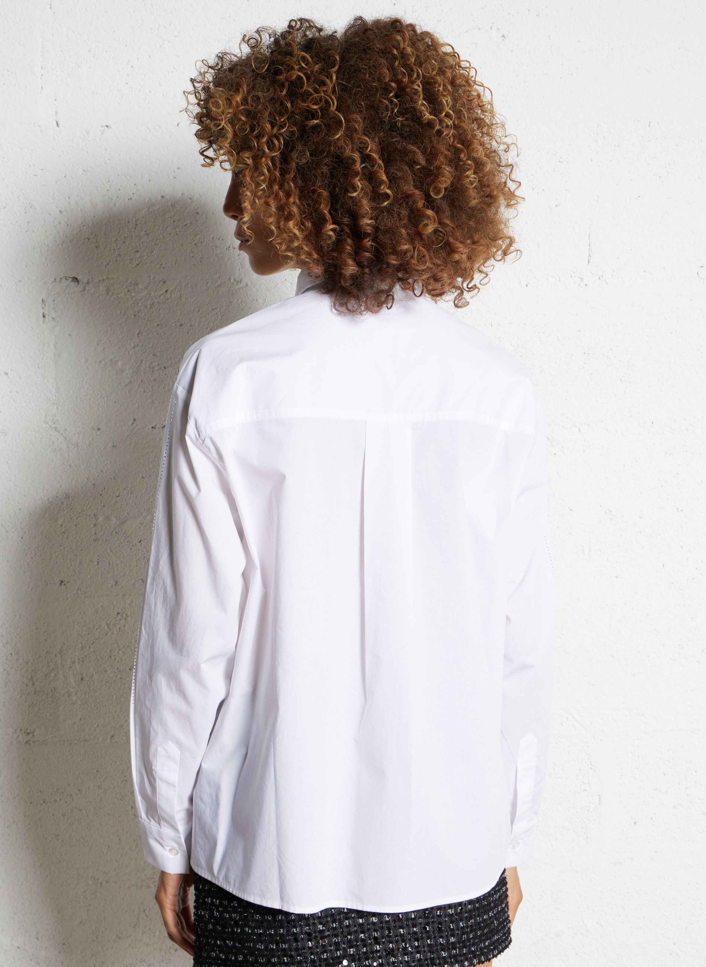 Oversize Baumwollhemd mit Strasssteinen LIU JO Weiss