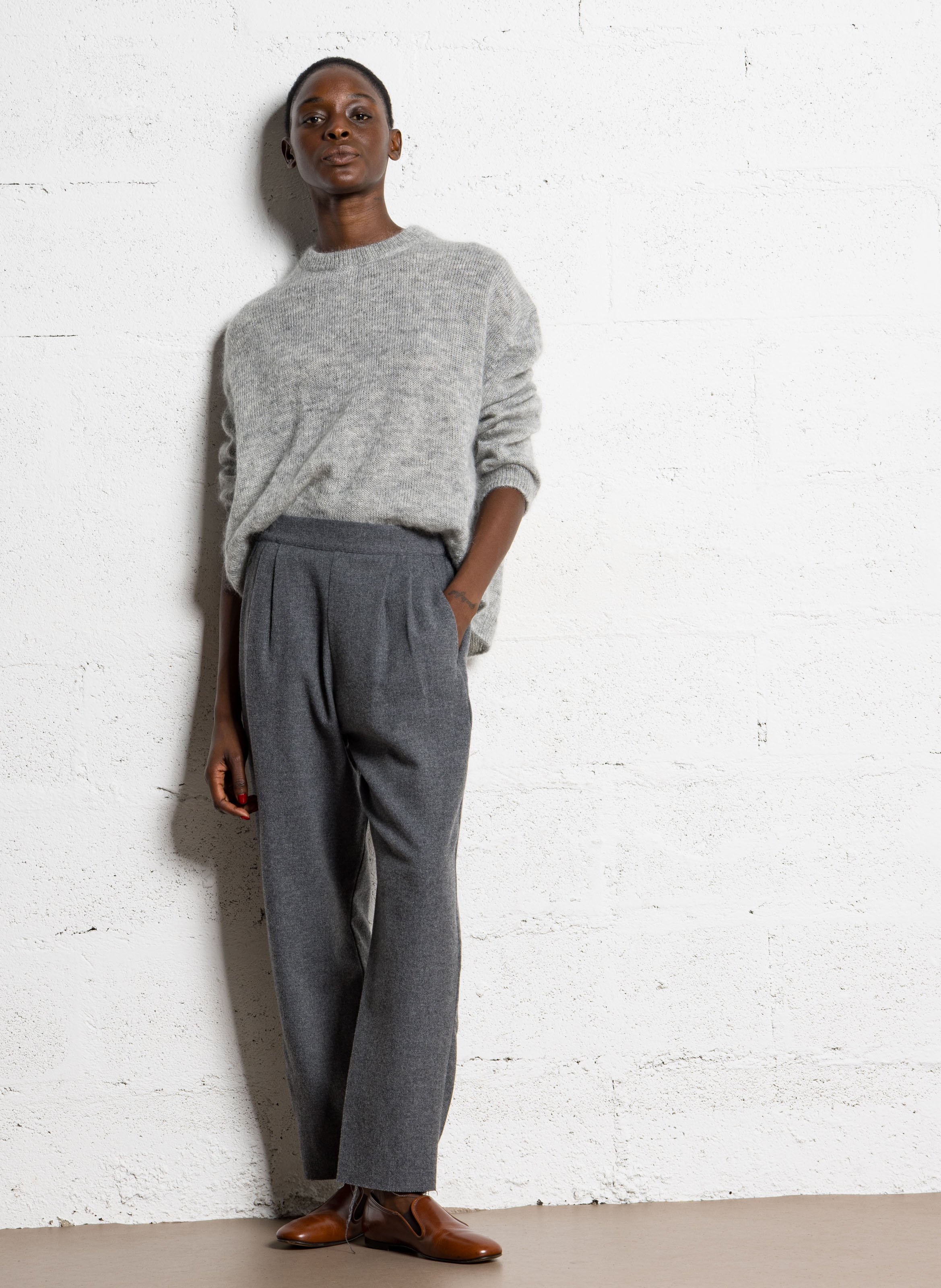 Weiter Rundhalspullover aus Mohair-Mix MASSCOB Silber