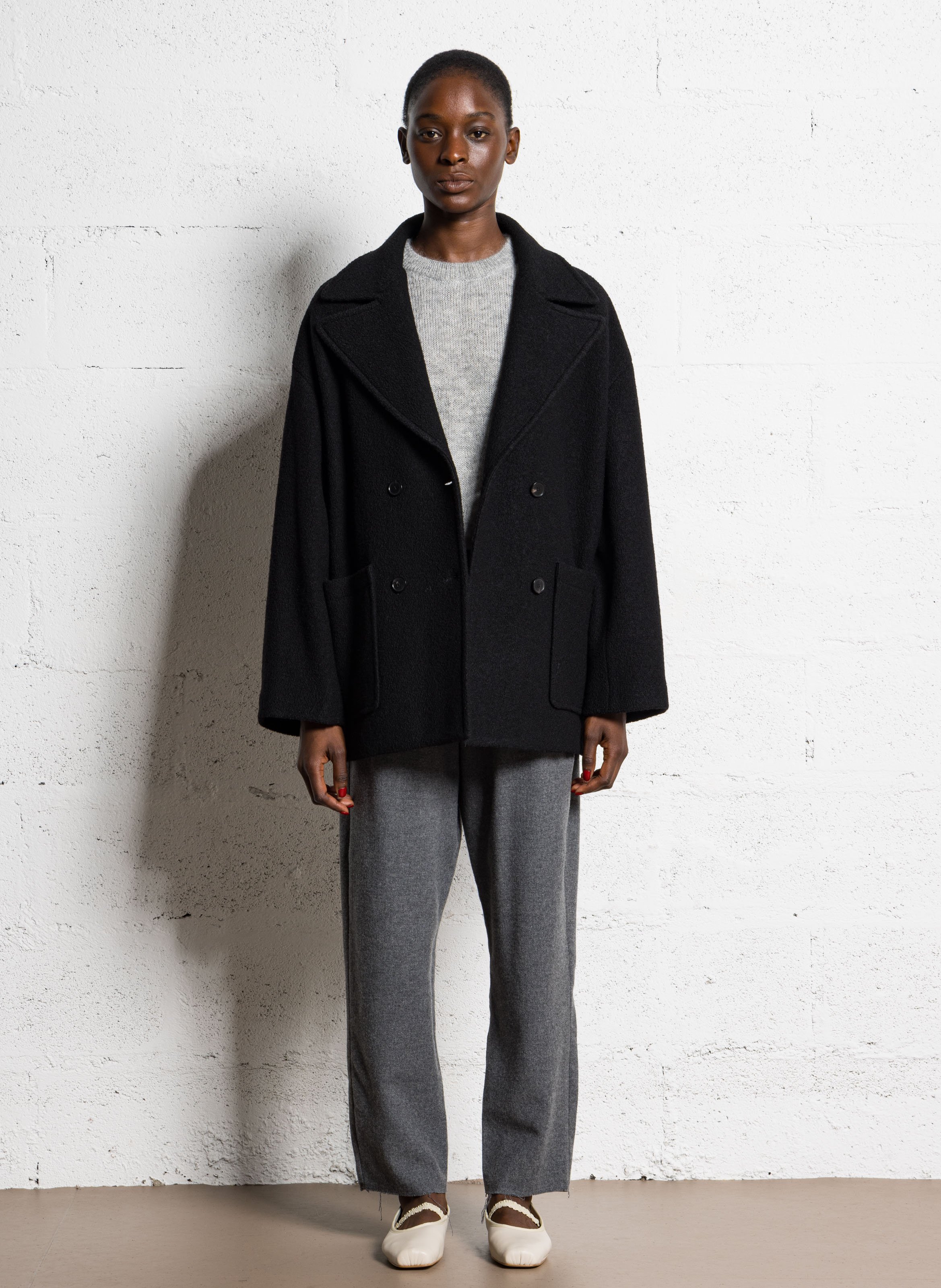 Manteau col tailleur en laine MASSCOB Noir