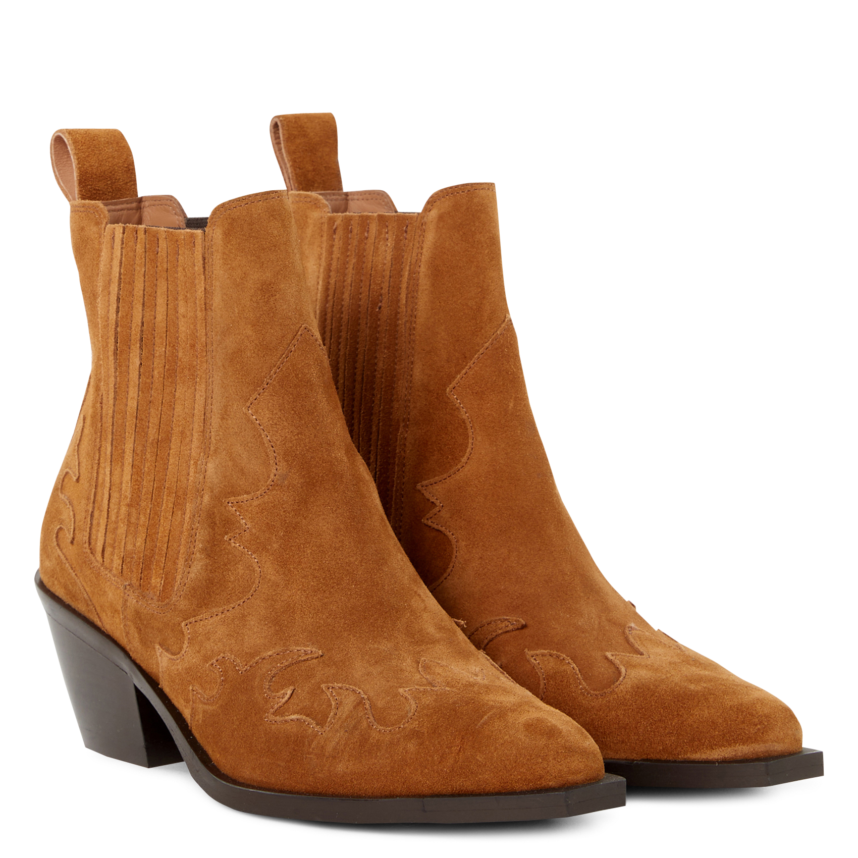 Suede leather santiag-inspired ankle boots SAISON 1865 Brown