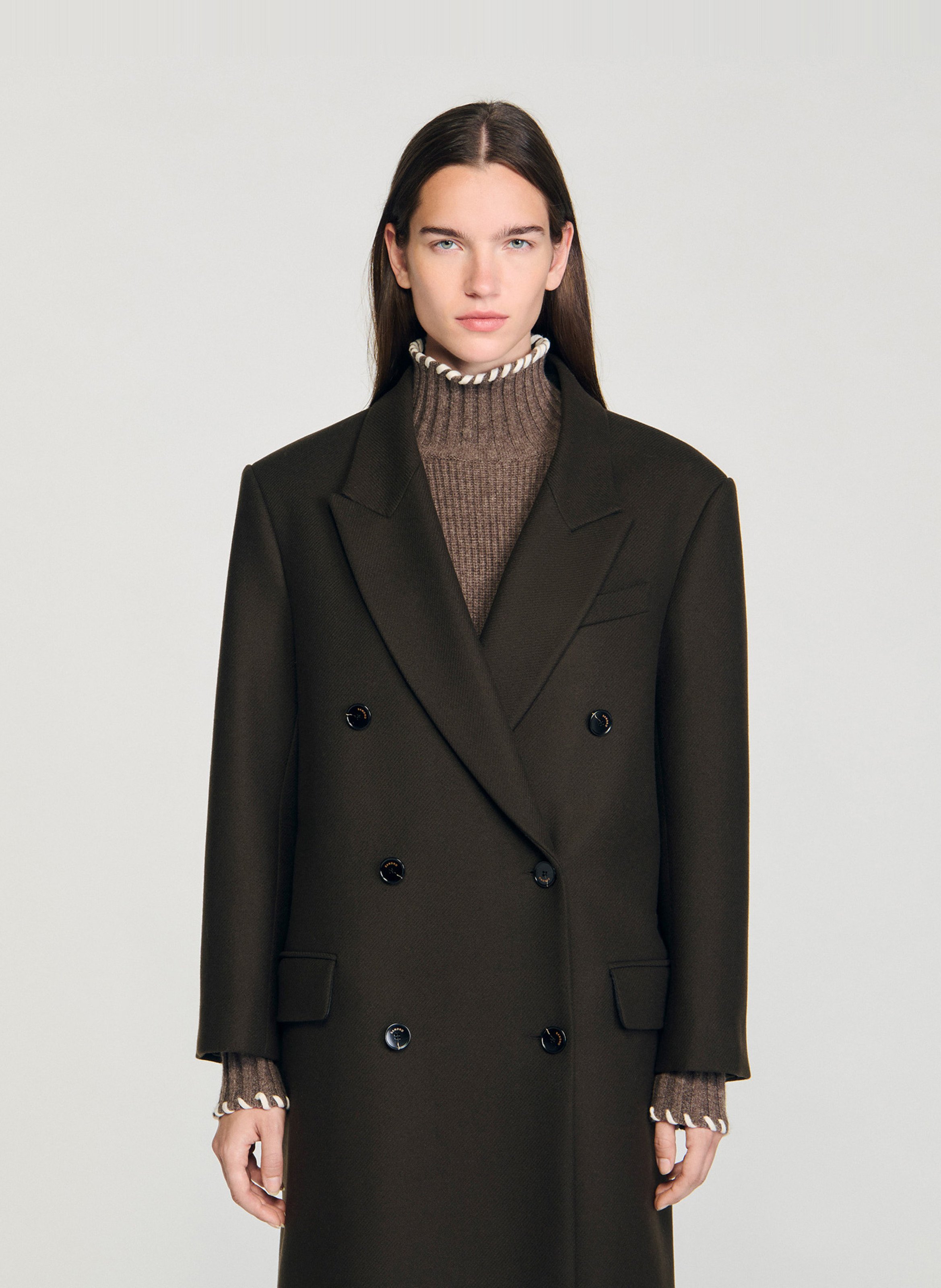 Lange oversized jas van wolmix SANDRO Bruin