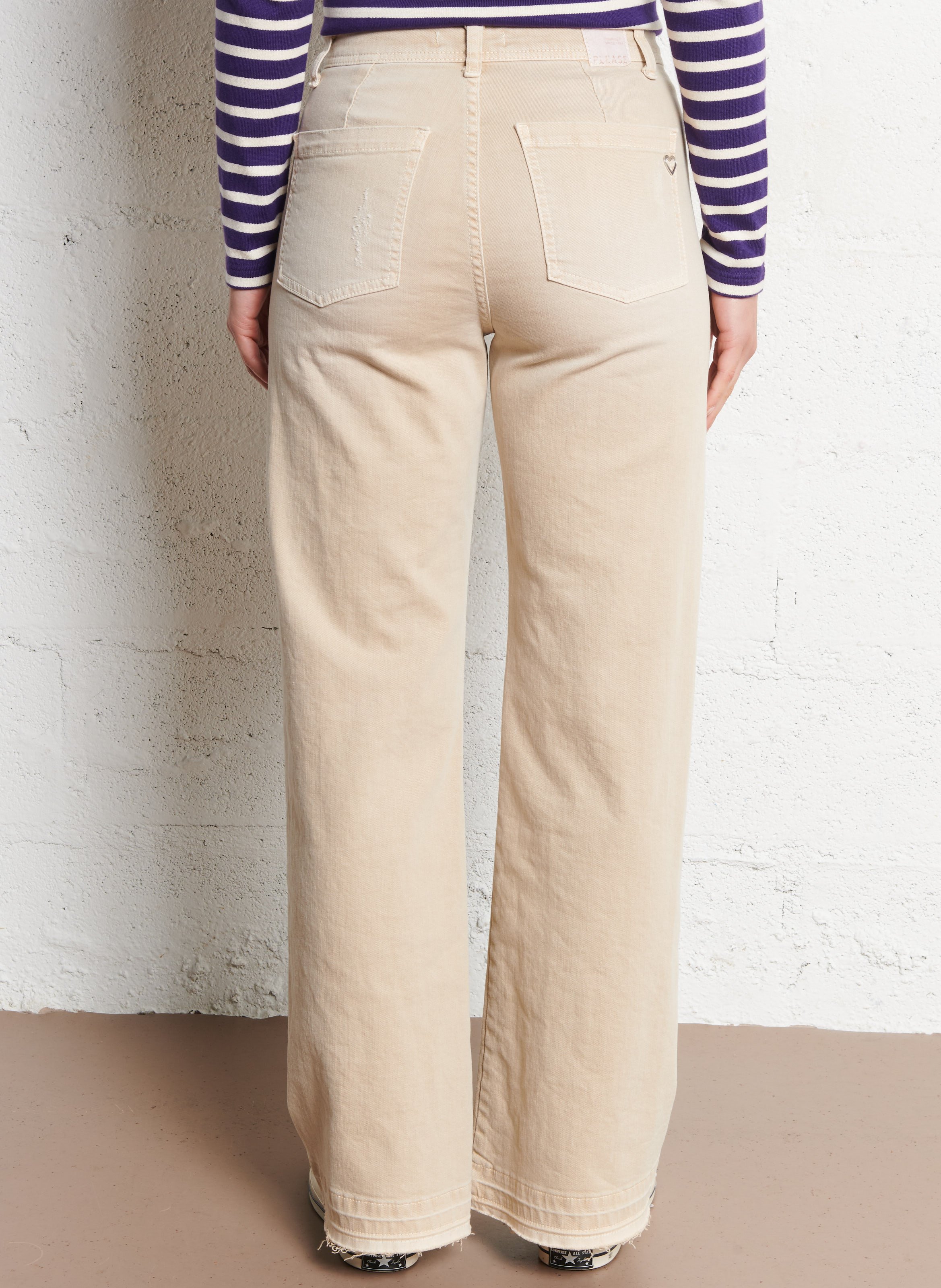 Jean flare en coton mélangé PLEASE Beige