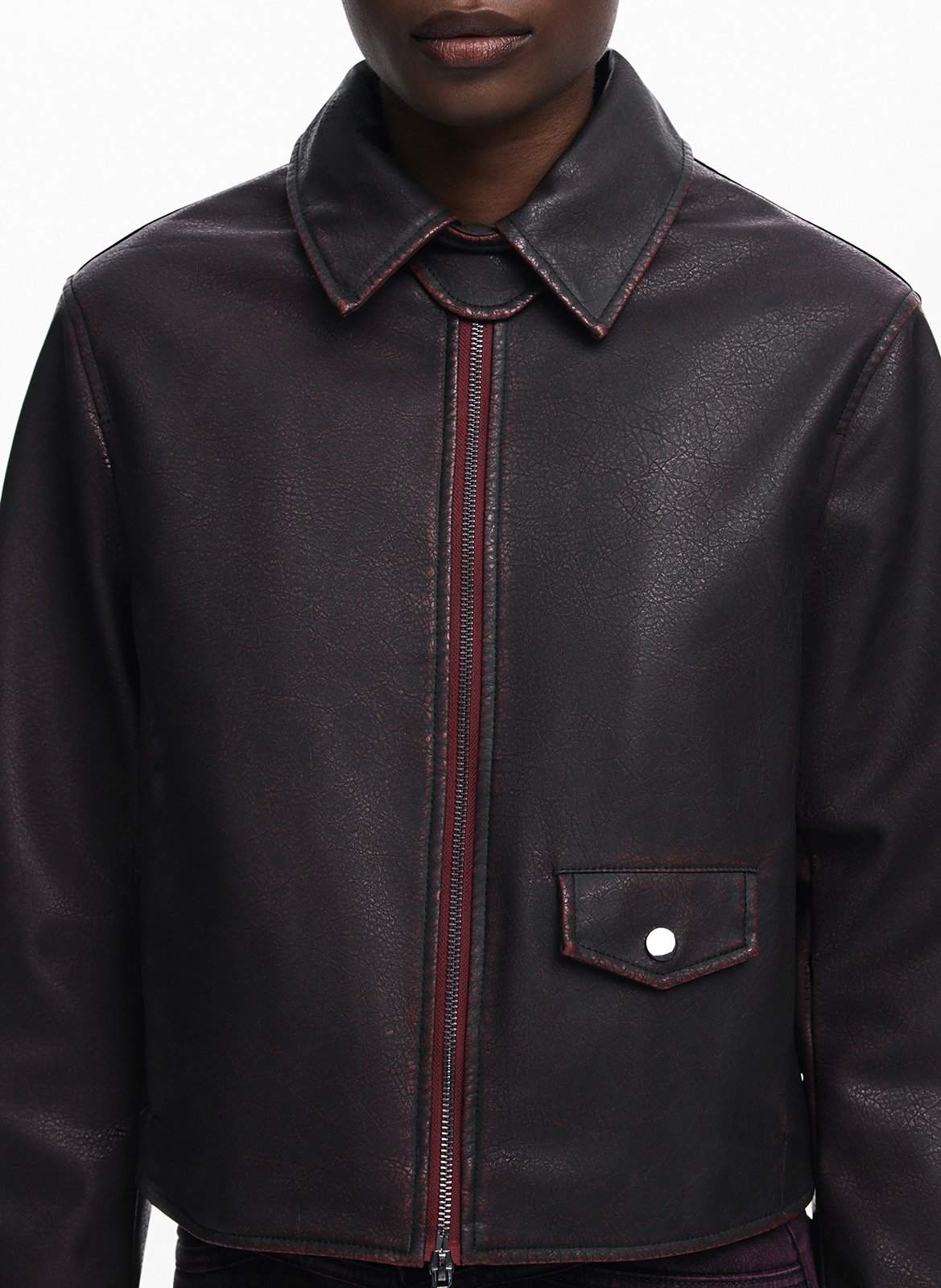 Veste droite zippée effet cuir DESIGUAL Rouge