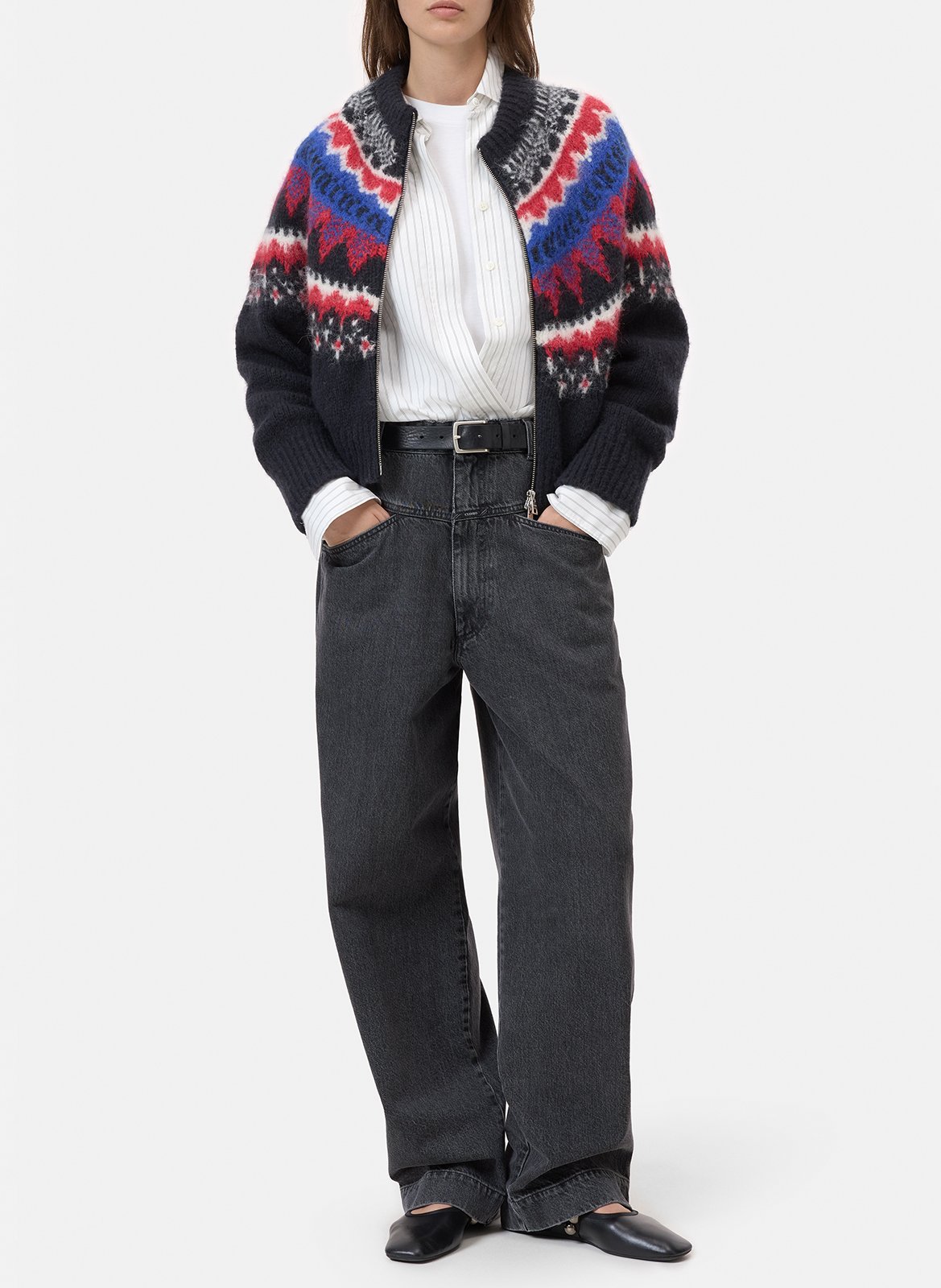 Oversized printed wool blend vest CLOSED Grey