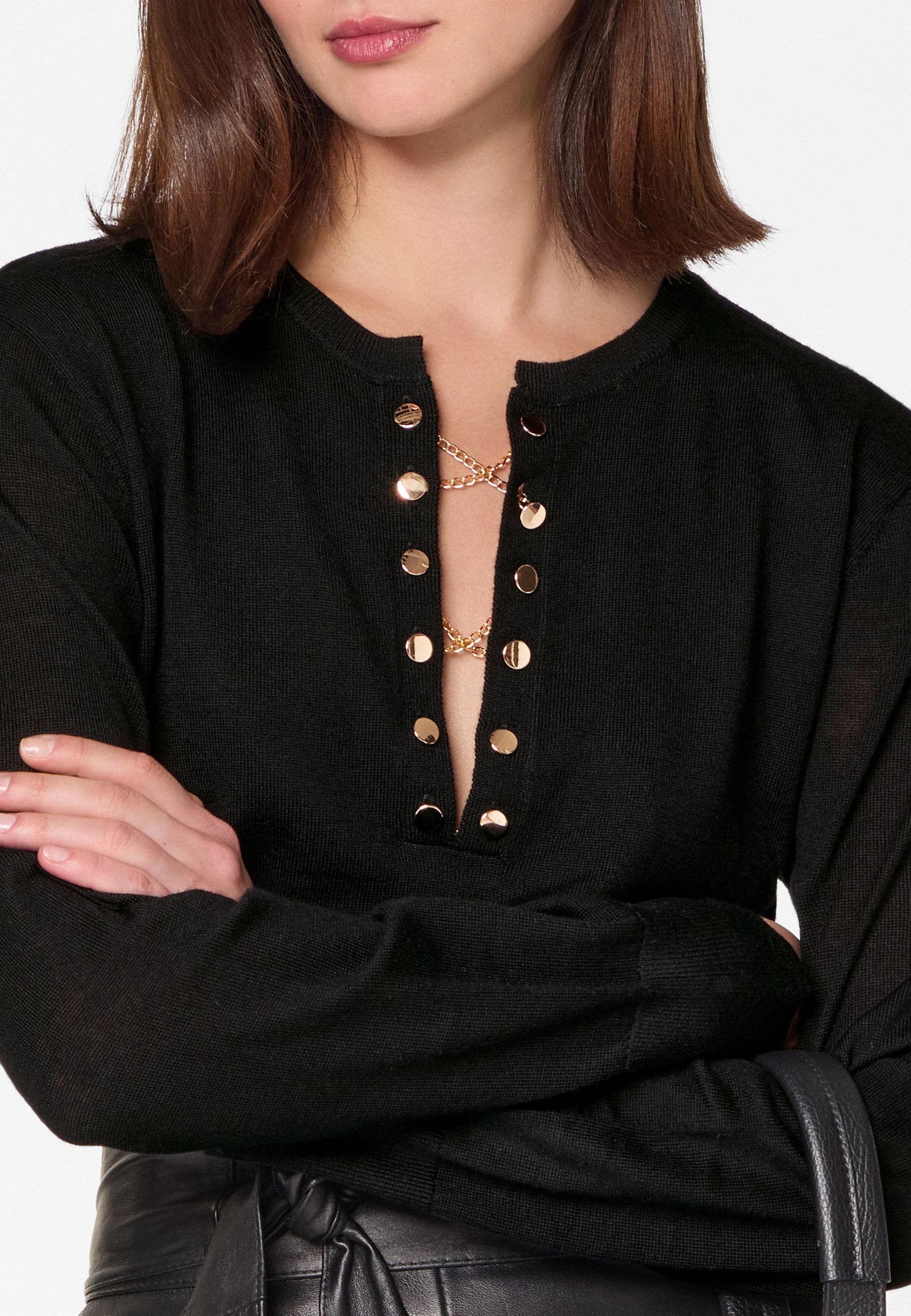 Grandad-collar merino wool sweater RODIER Black