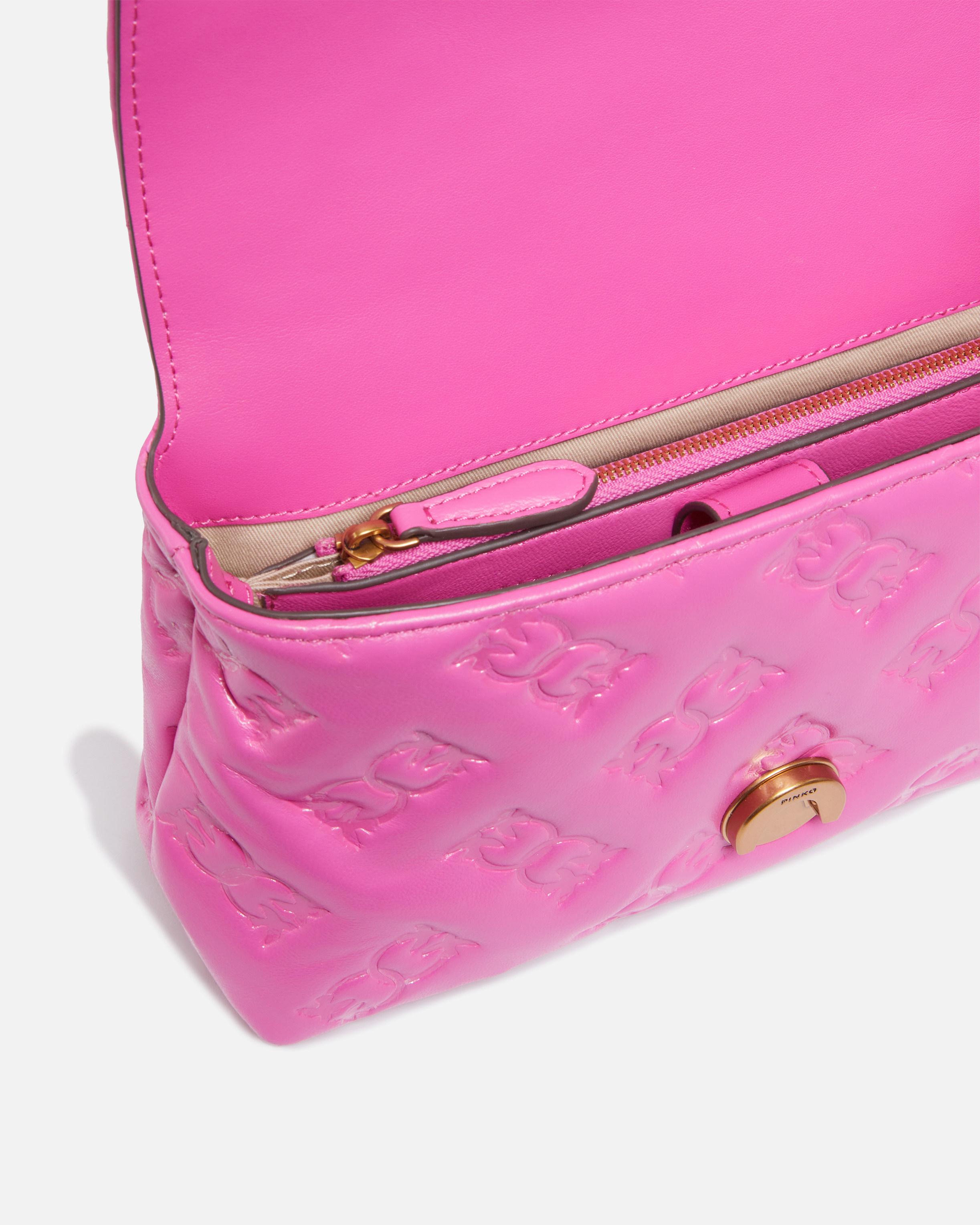 Mini sac à bandoulière love bag puff en cuir nappa logoté PINKO Rose