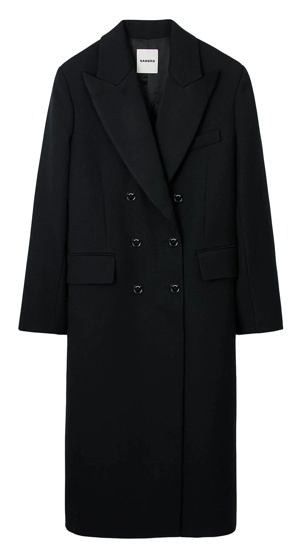Long straight coat with satin lapels SANDRO Black