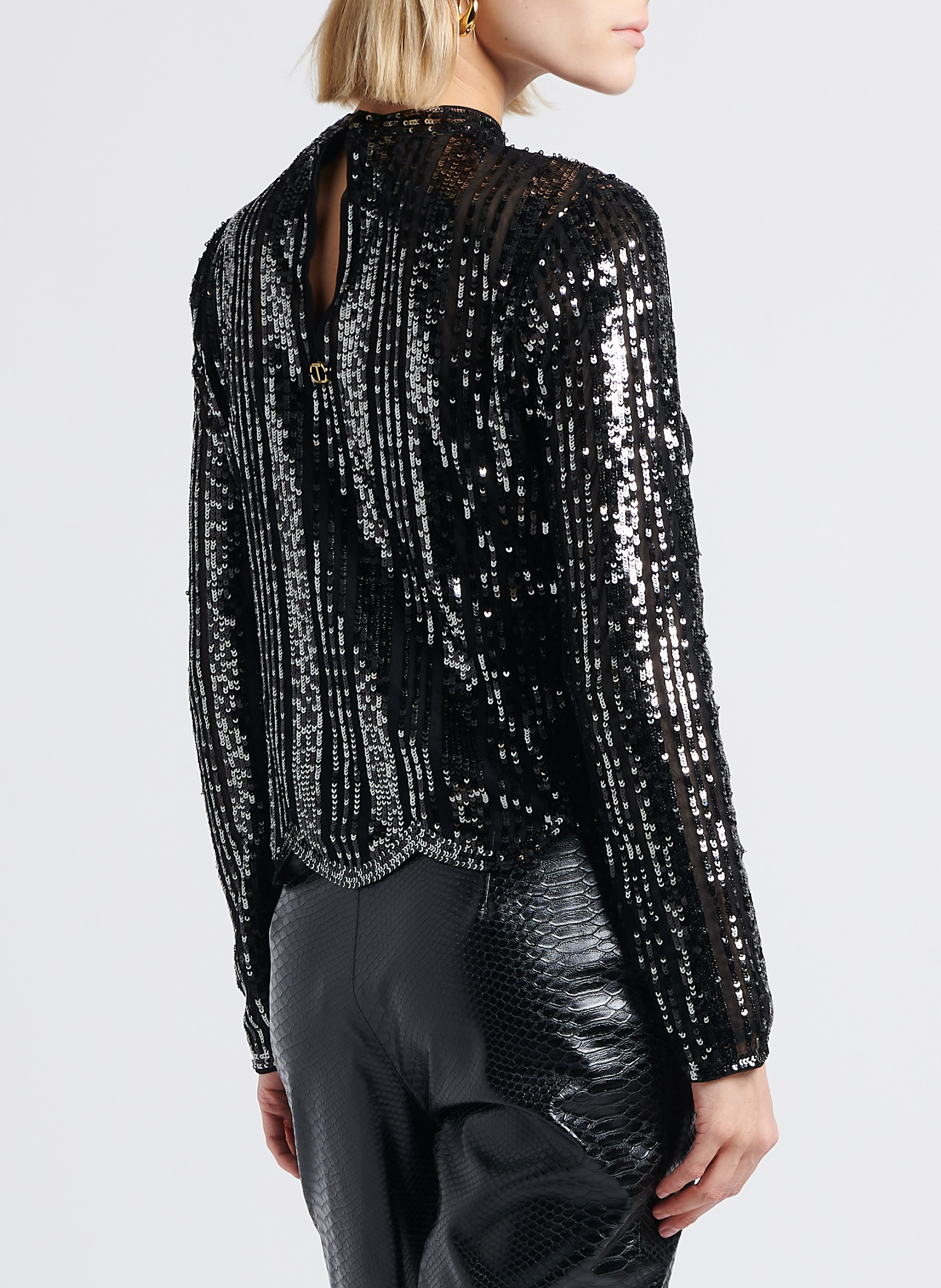 Round-neck sequined top TWINSET Black
